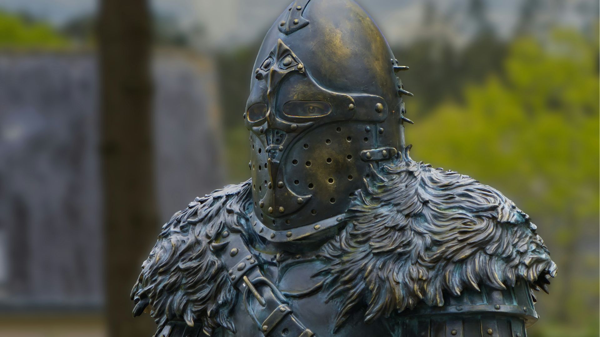 Bronze statue of a medieval knight in armor