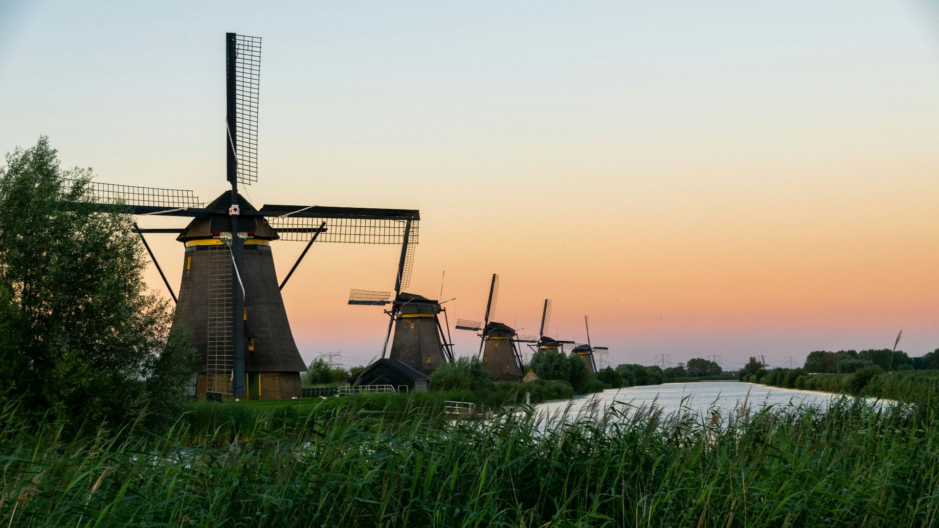 green grass field near body of water during sunset