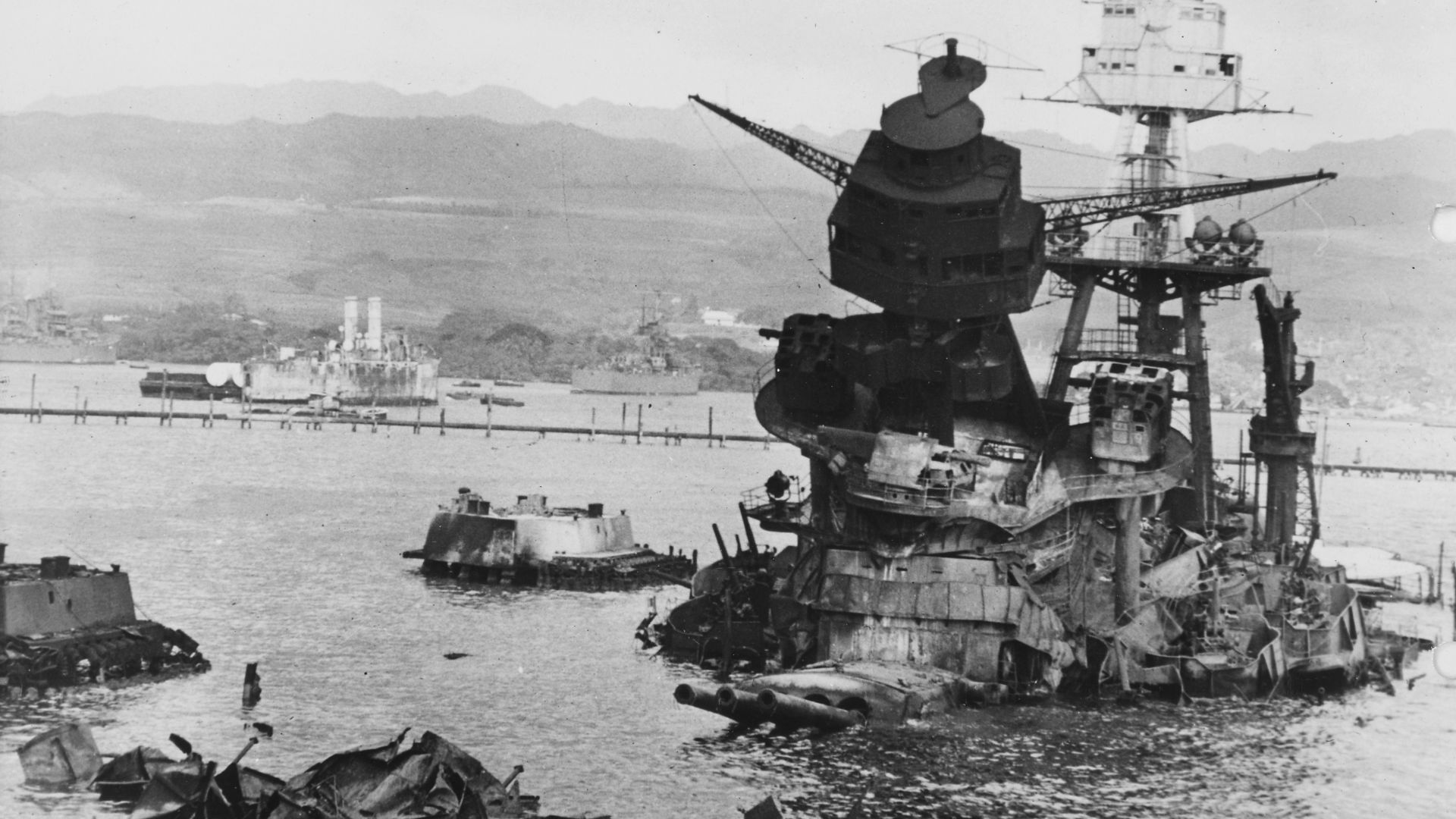 File:USS Arizona (BB39) 10 Dec 1941, View from ahead looking aft - NARA - 296923.jpg