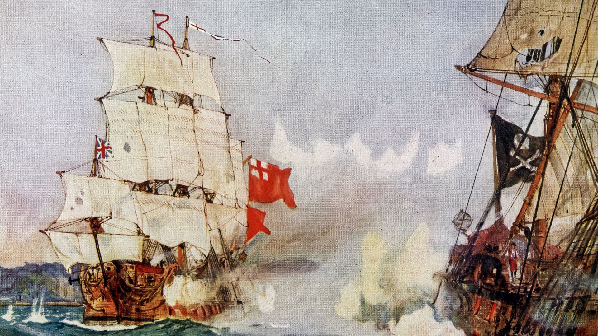 File:Charles Edward Dixon HMS Swallow 1703 Black Bart Battle of Cape Lopez Royal Fortune Bartholomew Roberts.jpg