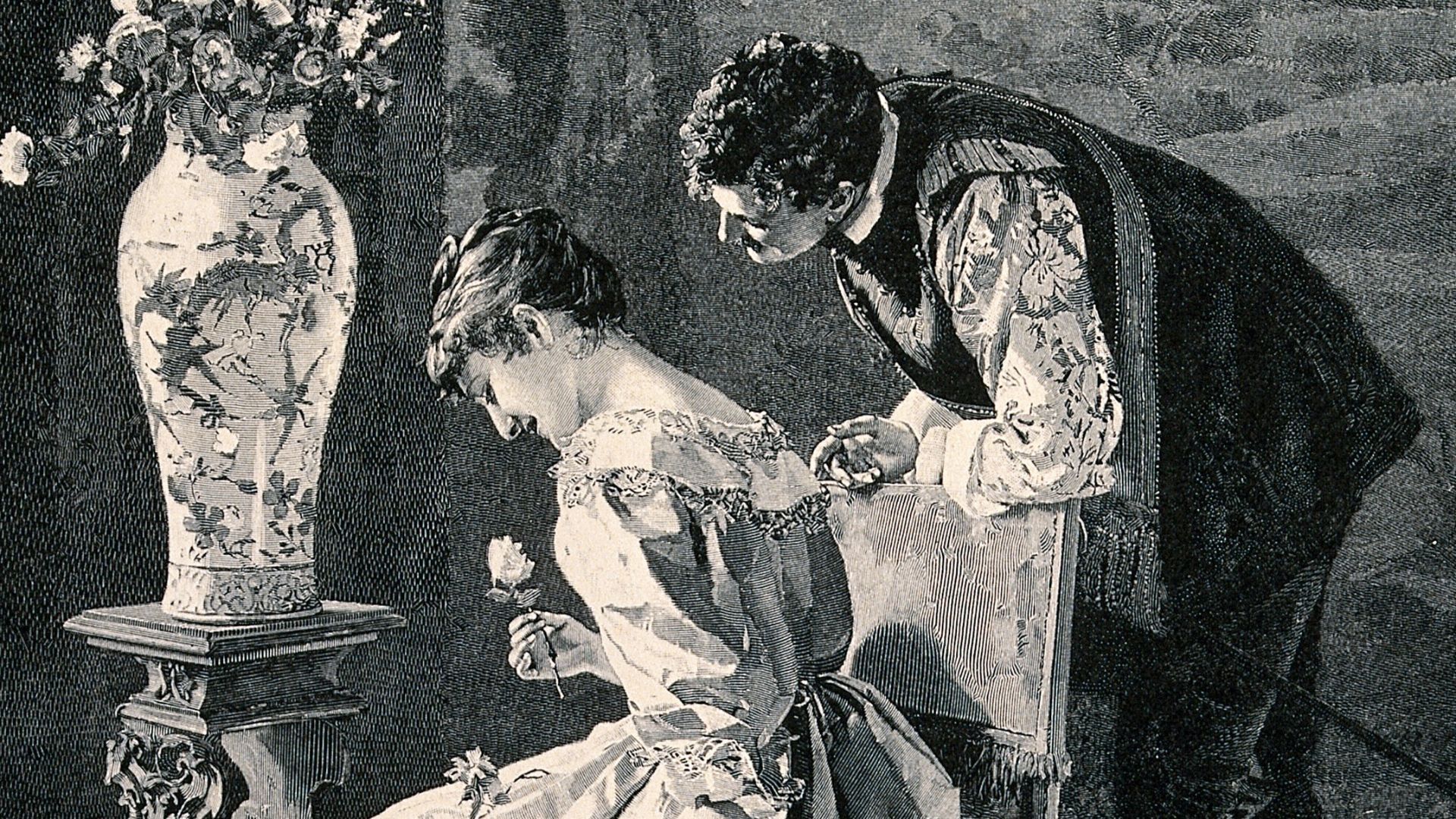 File:A young man leans over the back of the young woman's chair a Wellcome V0039048.jpg