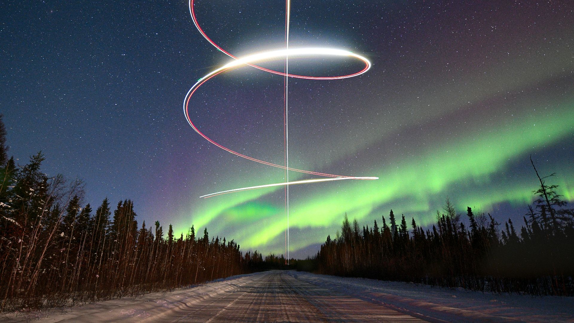 a long exposure photo of the aurora and the northern lights