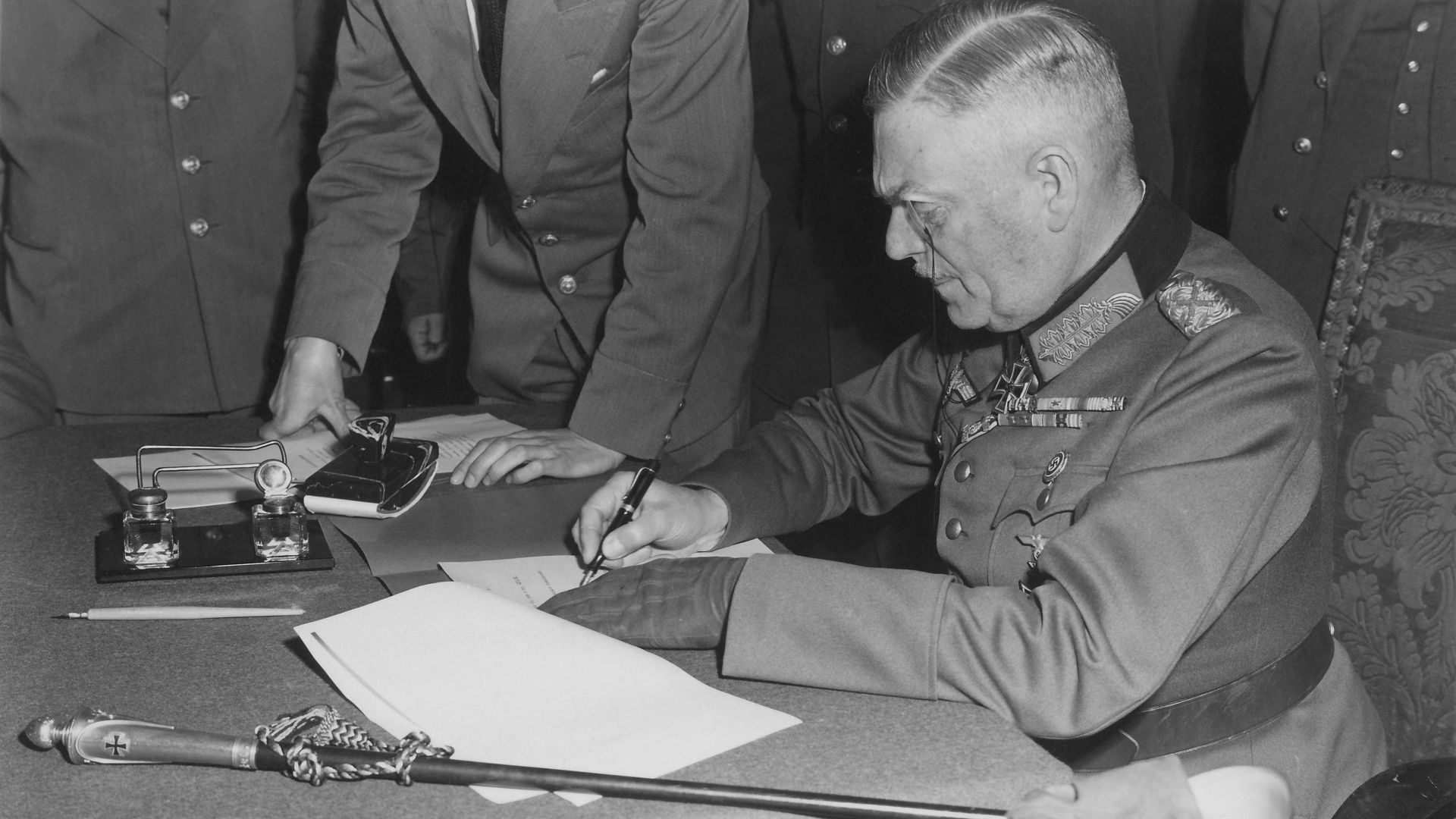 File:Field Marshall Keitel signs German surrender terms in Berlin 8 May 1945 - Restoration.jpg