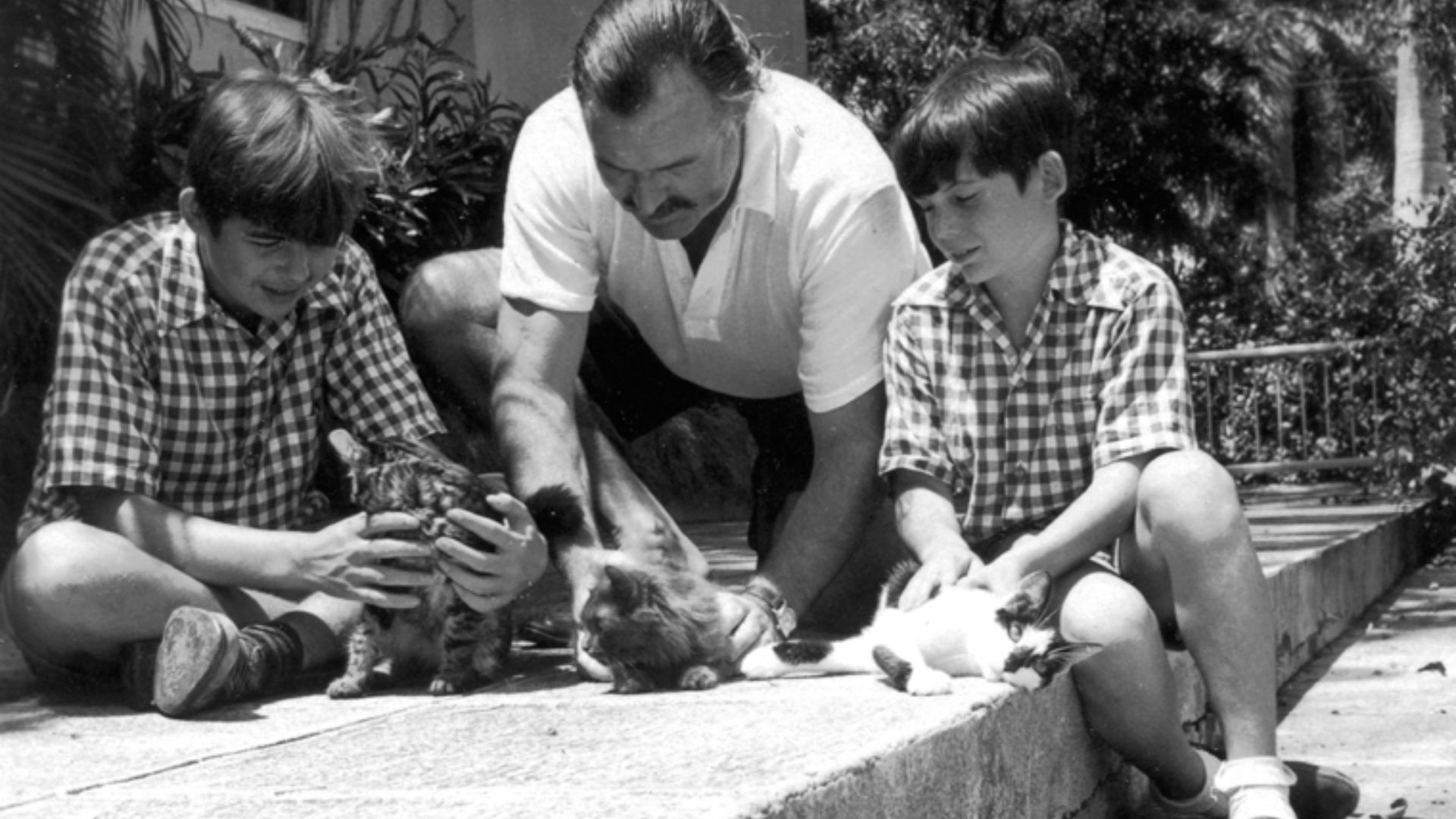 File:Ernest Hemingway with sons Patrick and Gregory with kittens in Finca Vigia, Cuba.jpg
