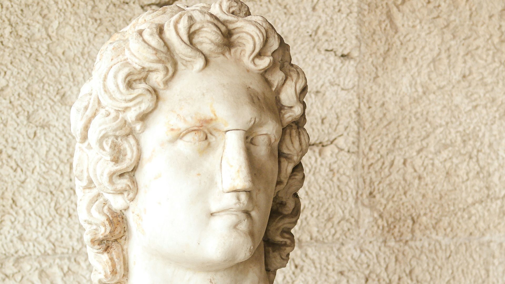 a statue of a man with curly hair