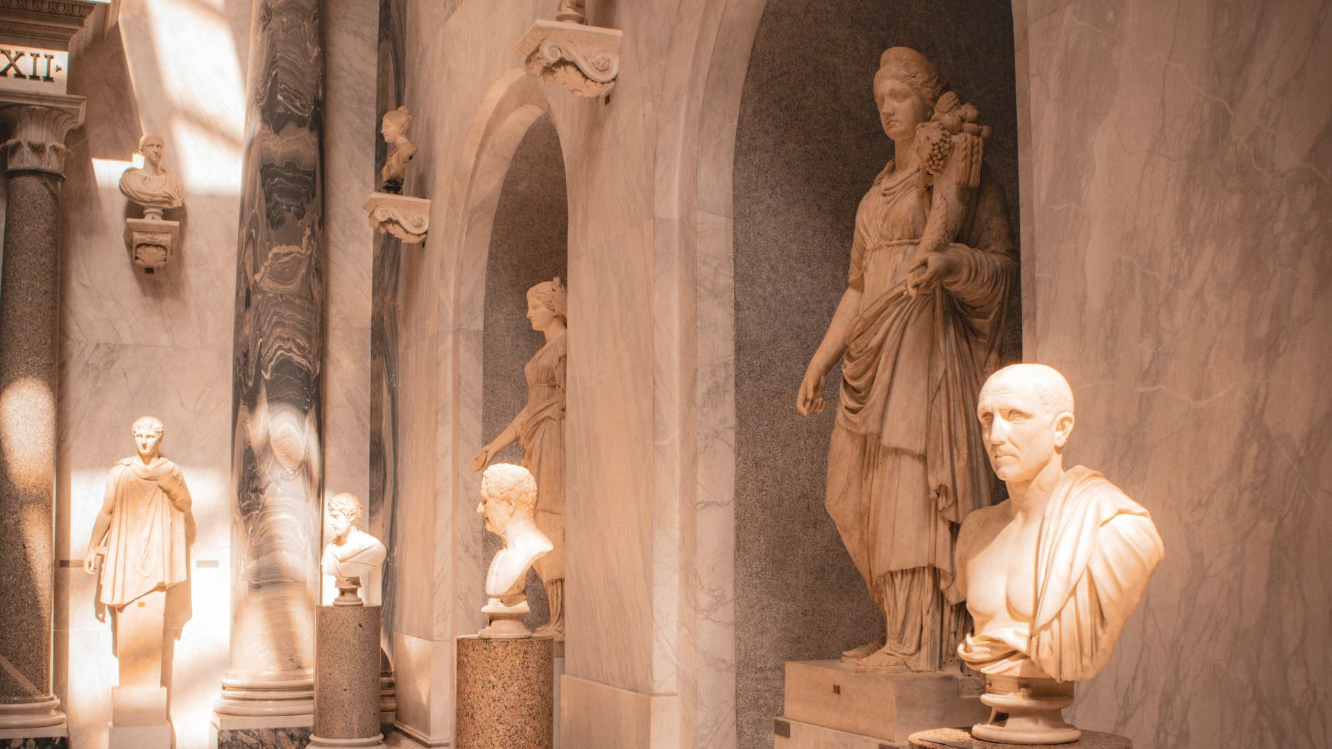 a group of statues in a room