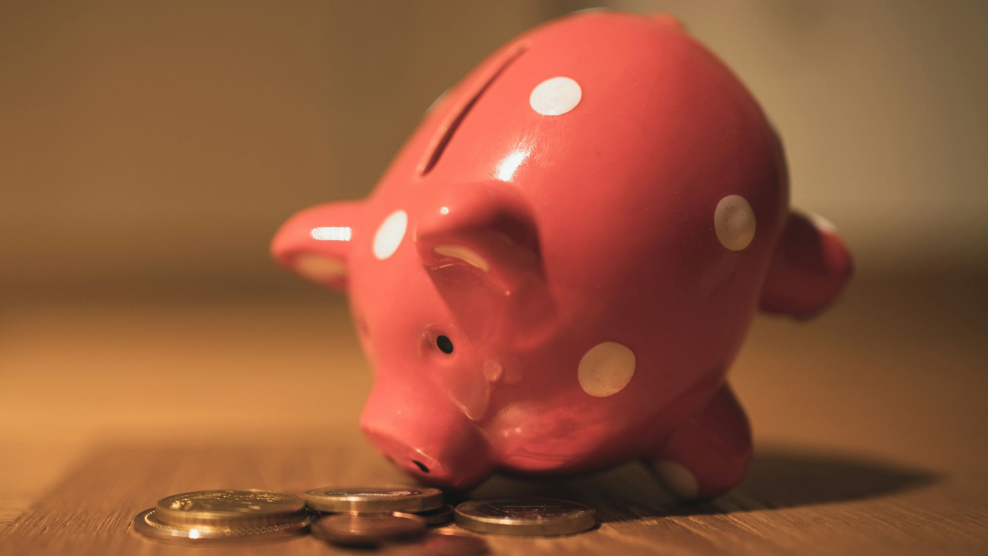 pink pig coin bank on brown wooden table