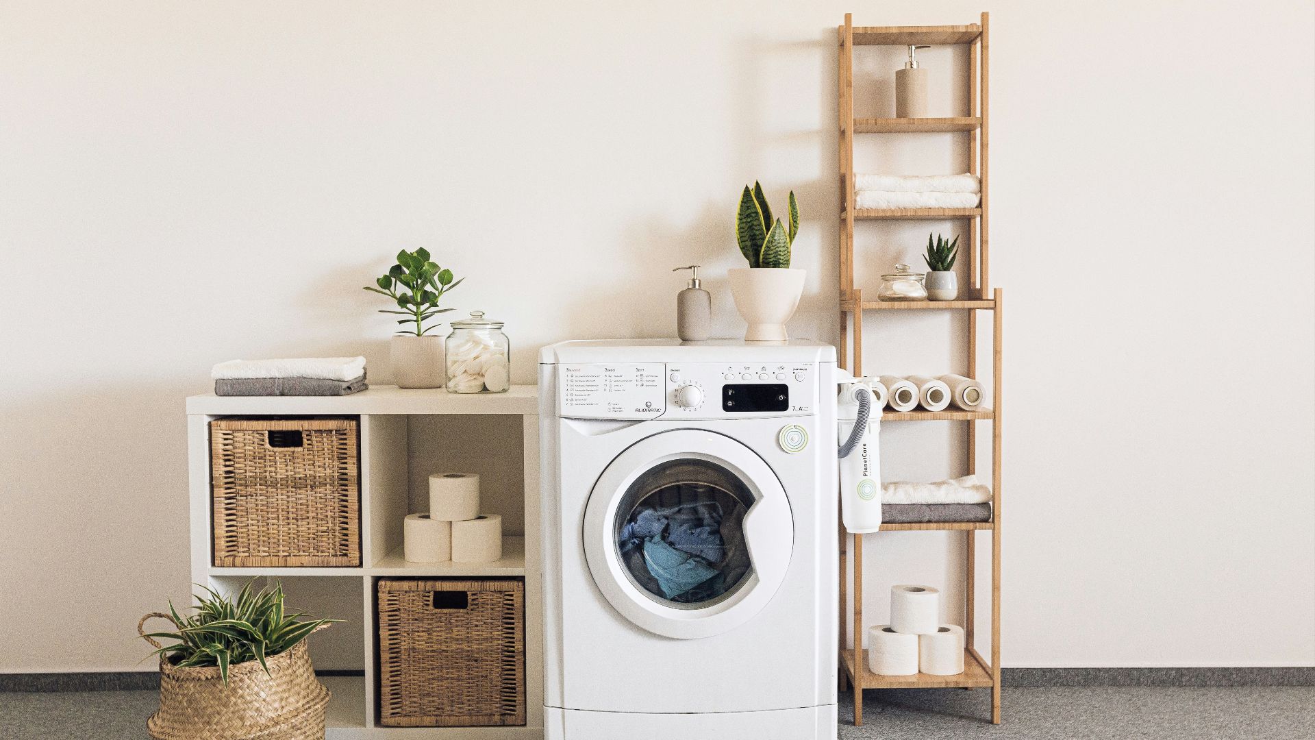 a washer and dryer in a room