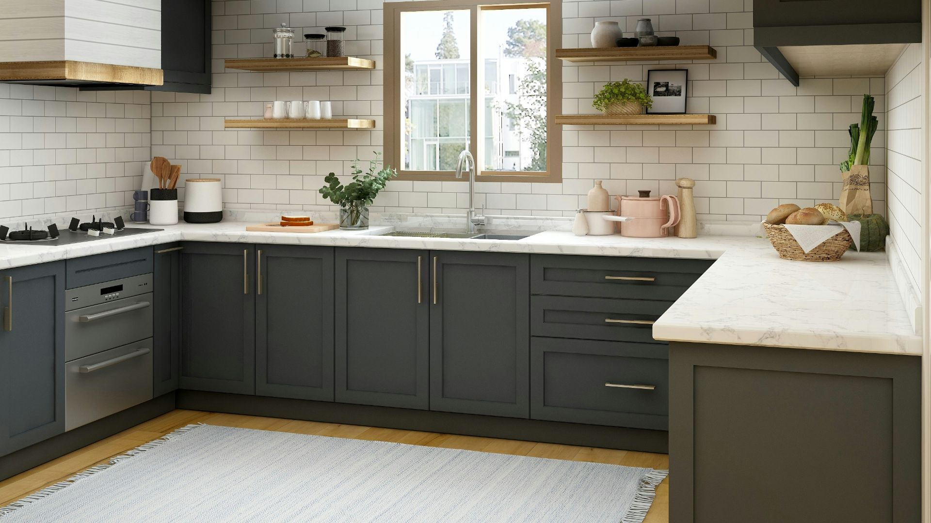 white and brown kitchen cabinet