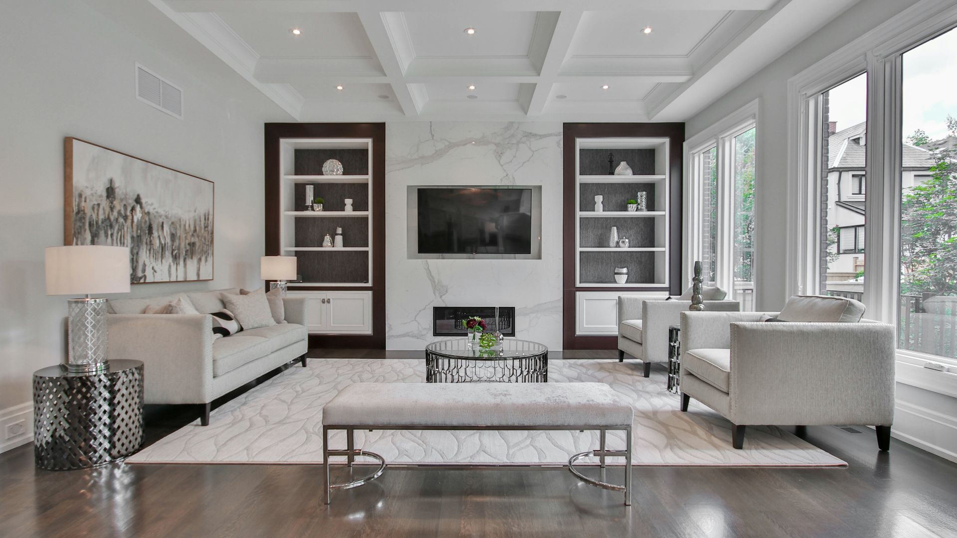 white wooden coffee table near white sofa