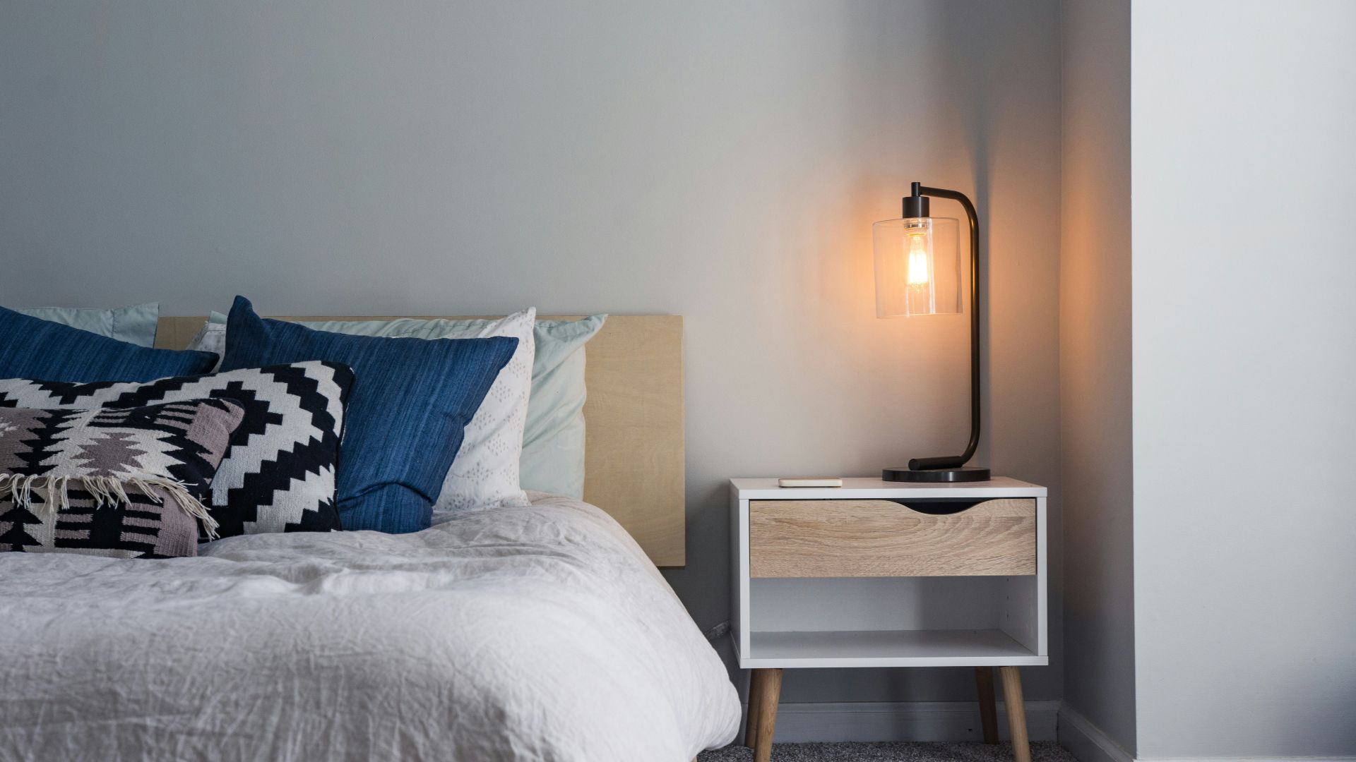 black table lamp on nightstand