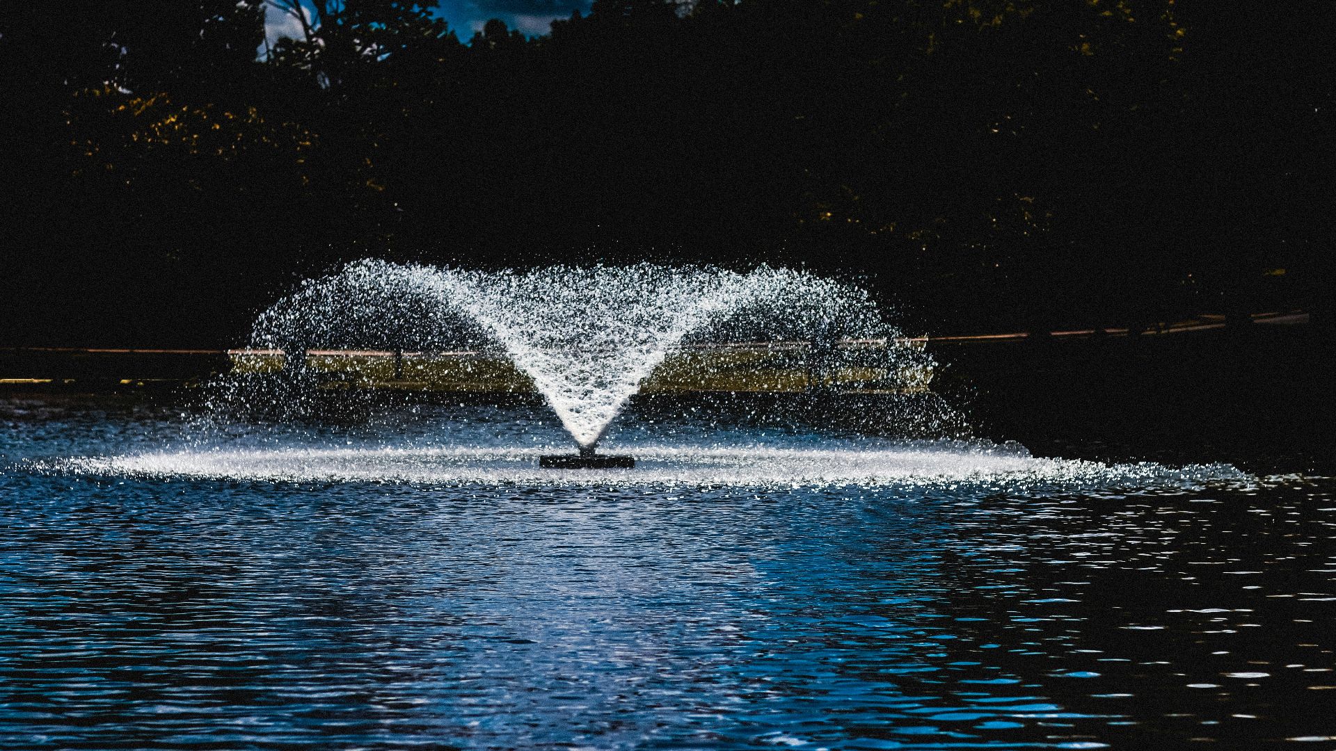 fountain in the middle of the lake during night time