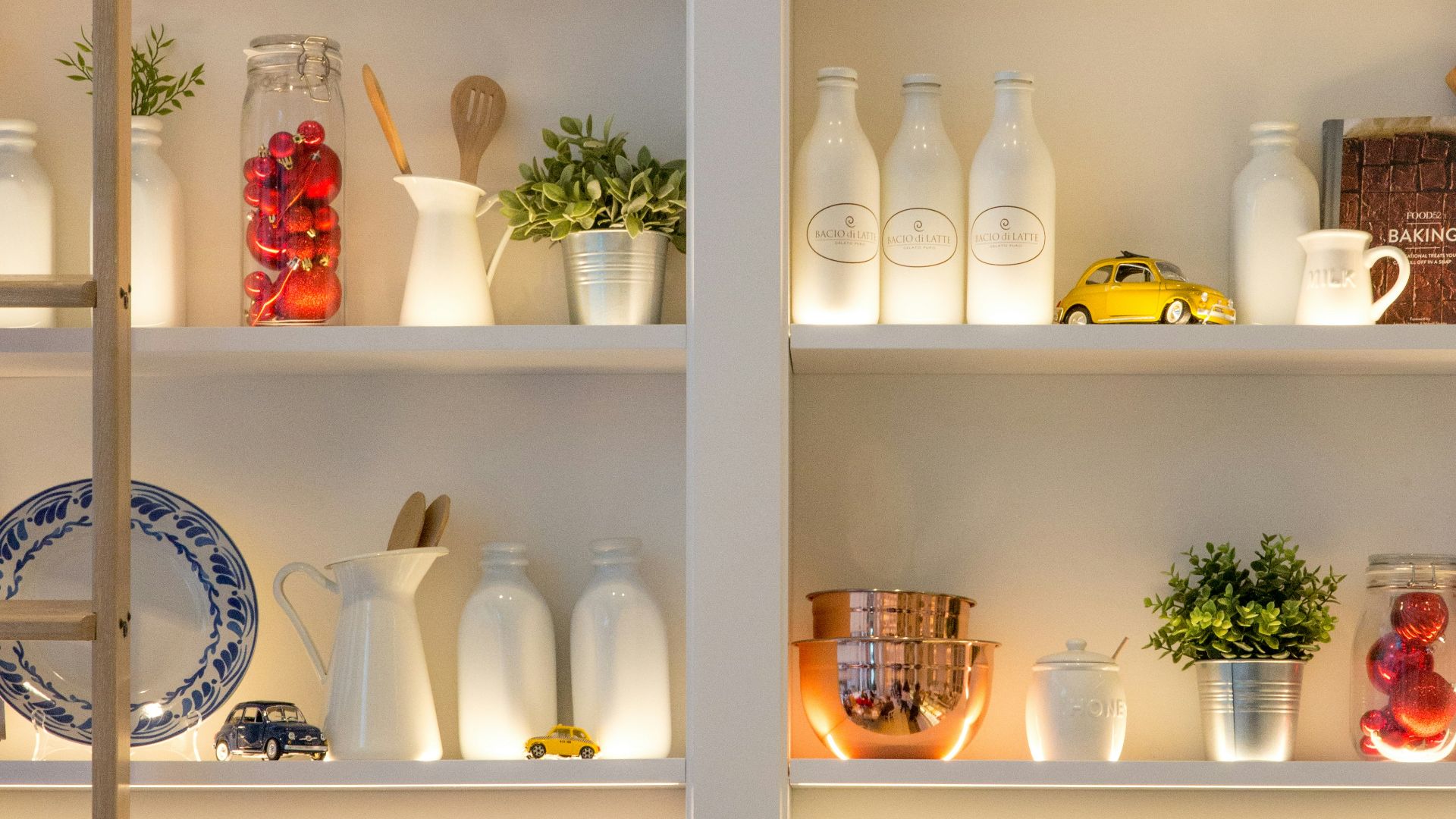 white ceramic bottles on shelf