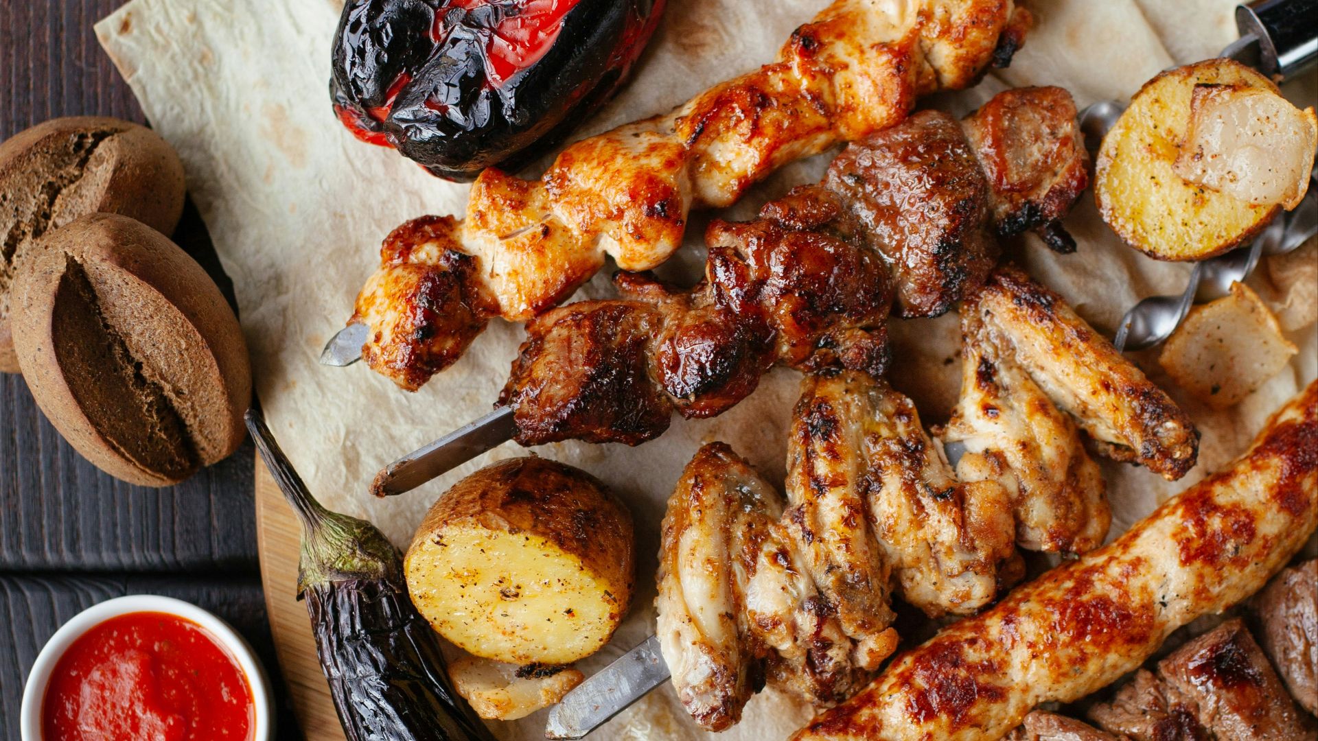 grilled meat and vegetable on the table