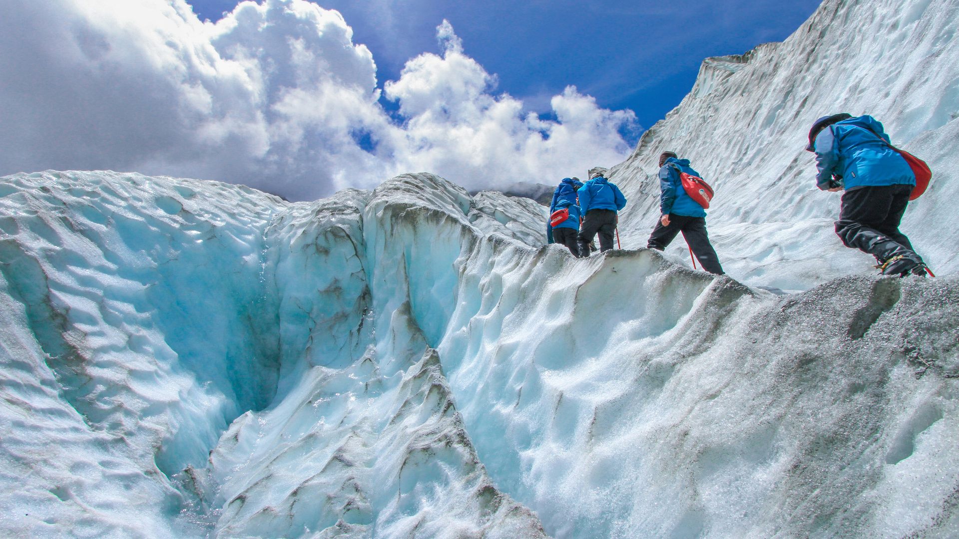 four people climbing mountain at daytime