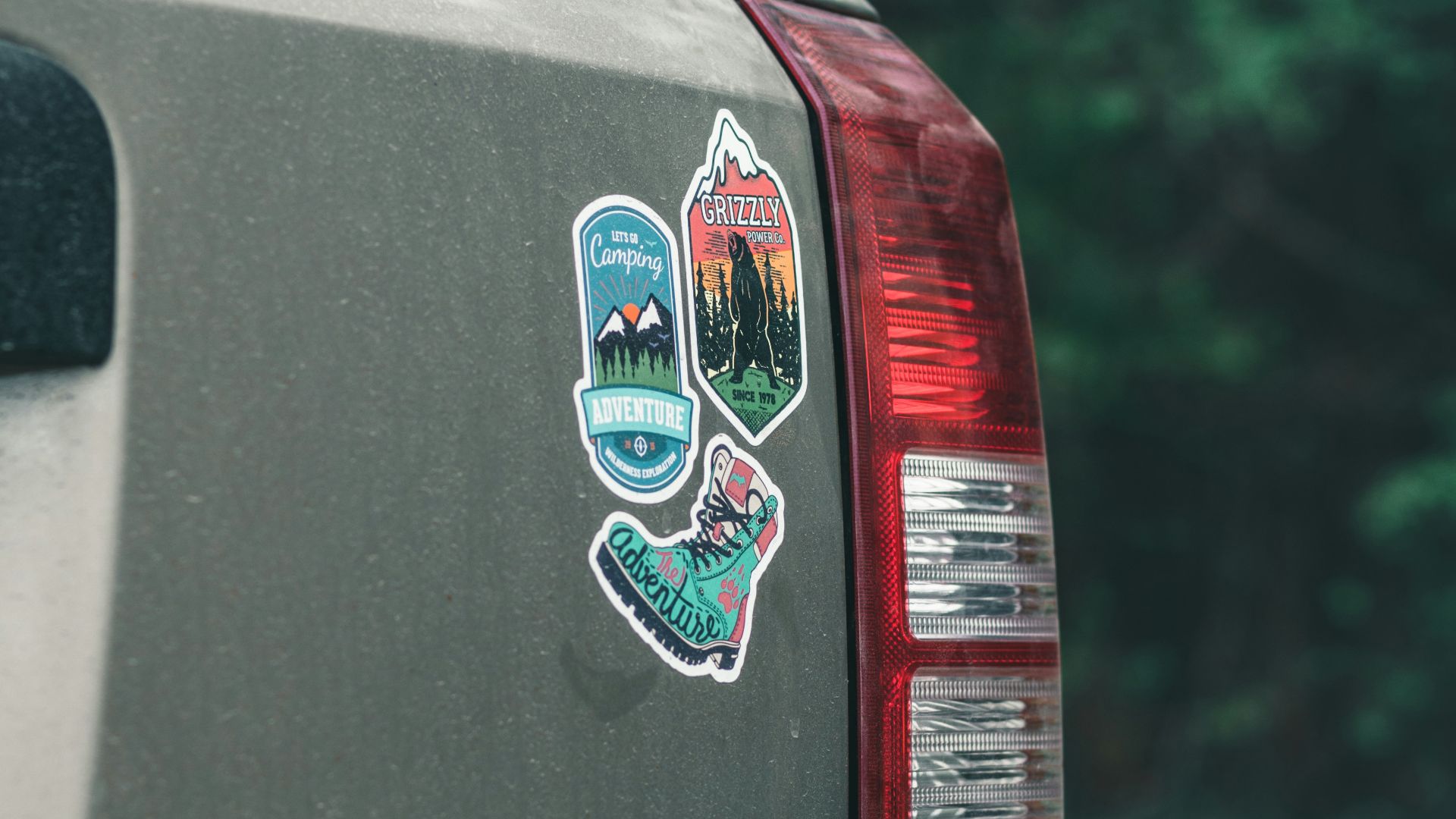 red car with white and blue sticker