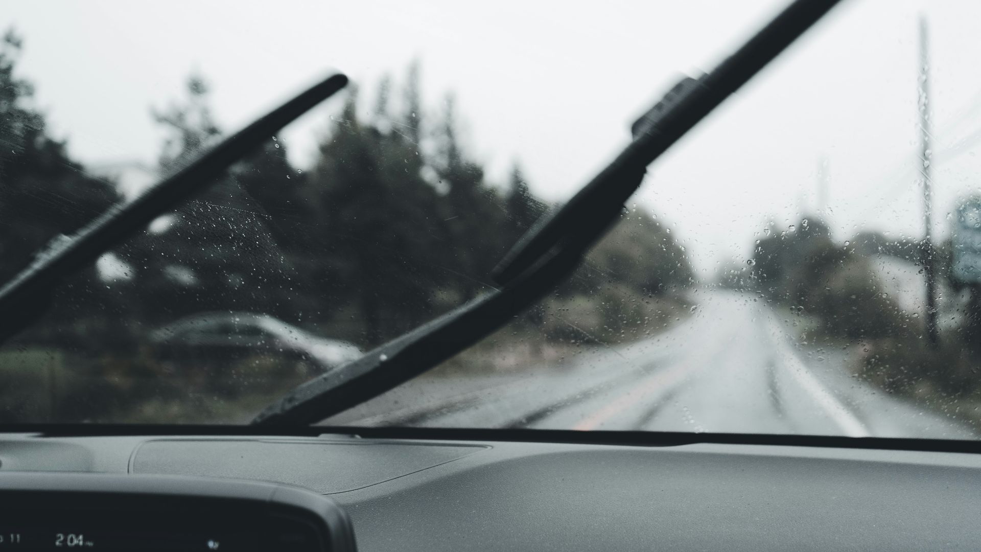 a car driving on a snowy road
