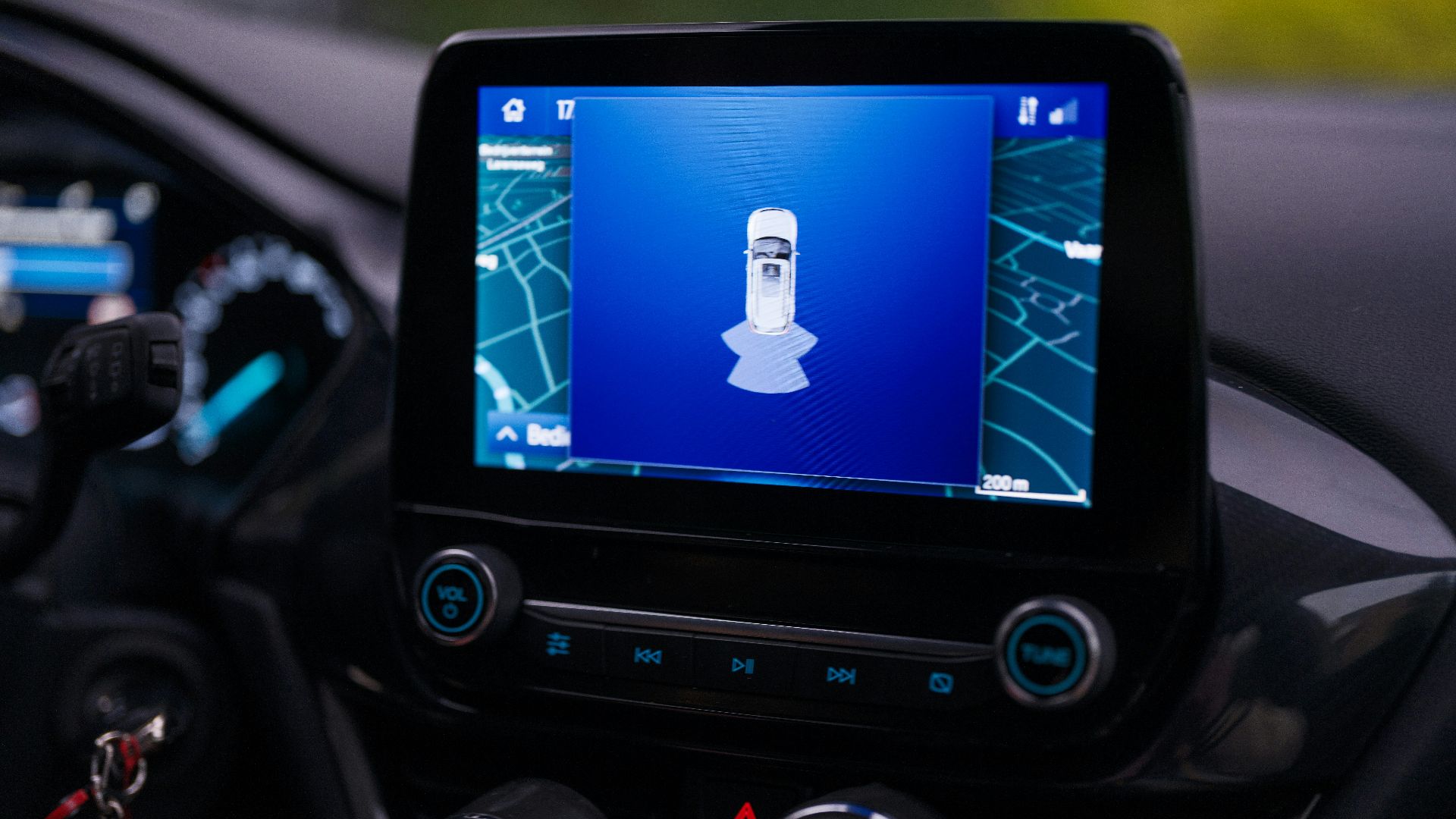 The dashboard of a car with a gps