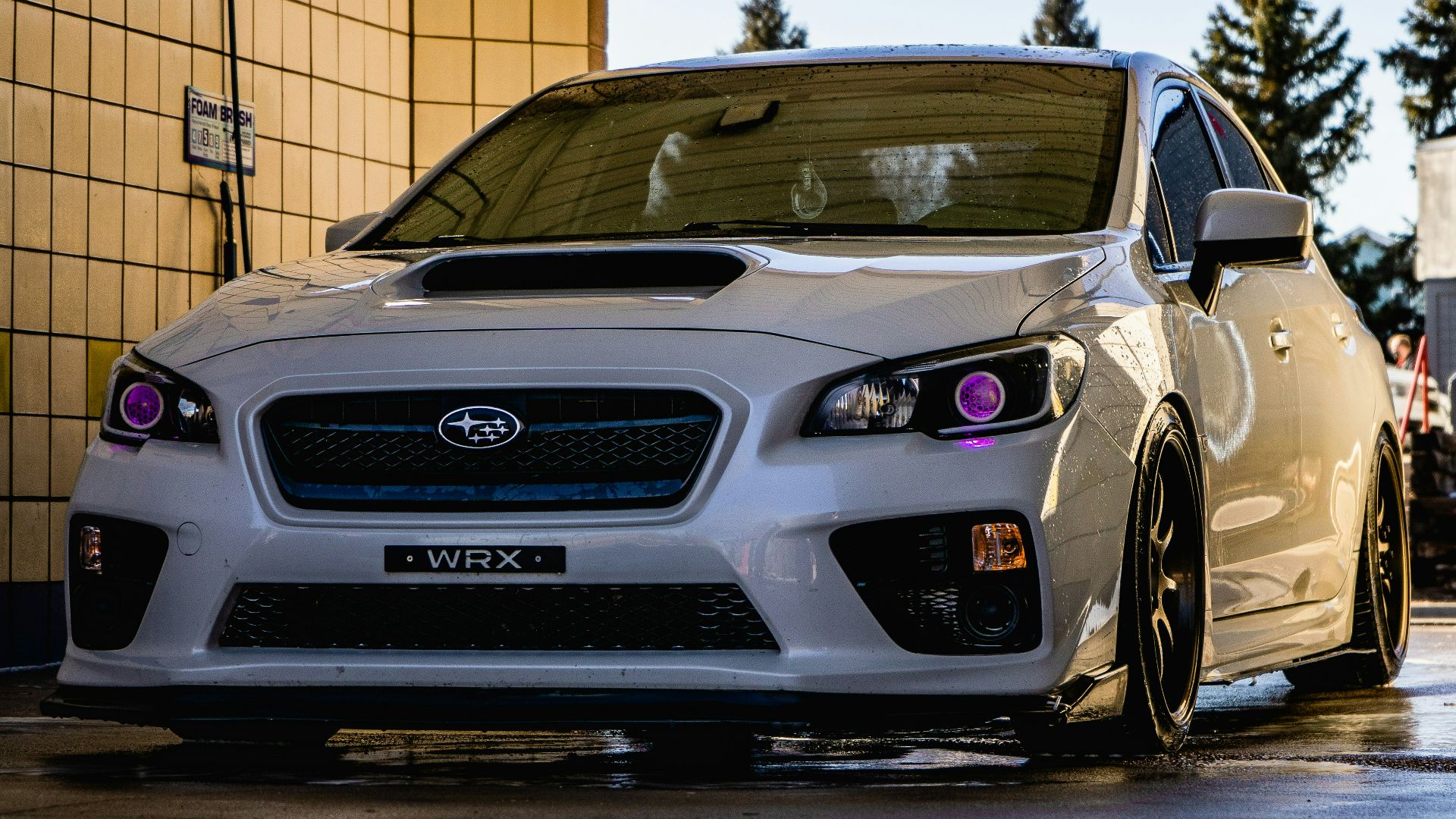 white honda car parked beside brown brick wall
