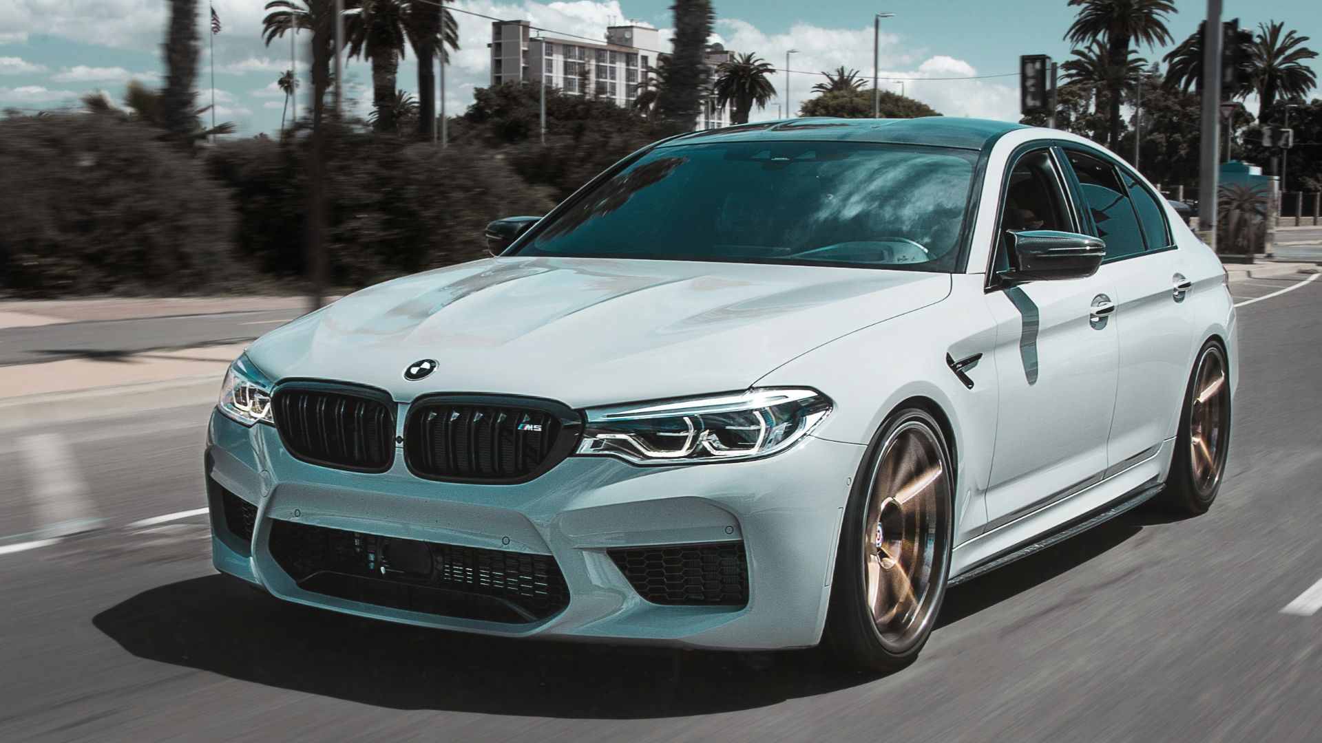 white BMW car on street