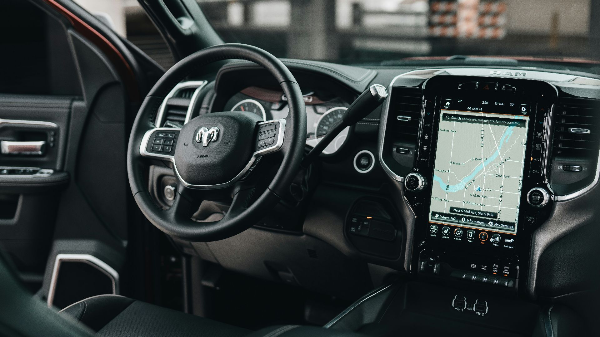 black car gps turned on in car