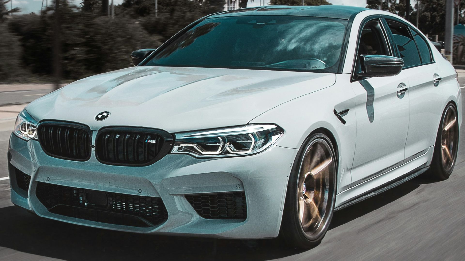 white BMW car on street