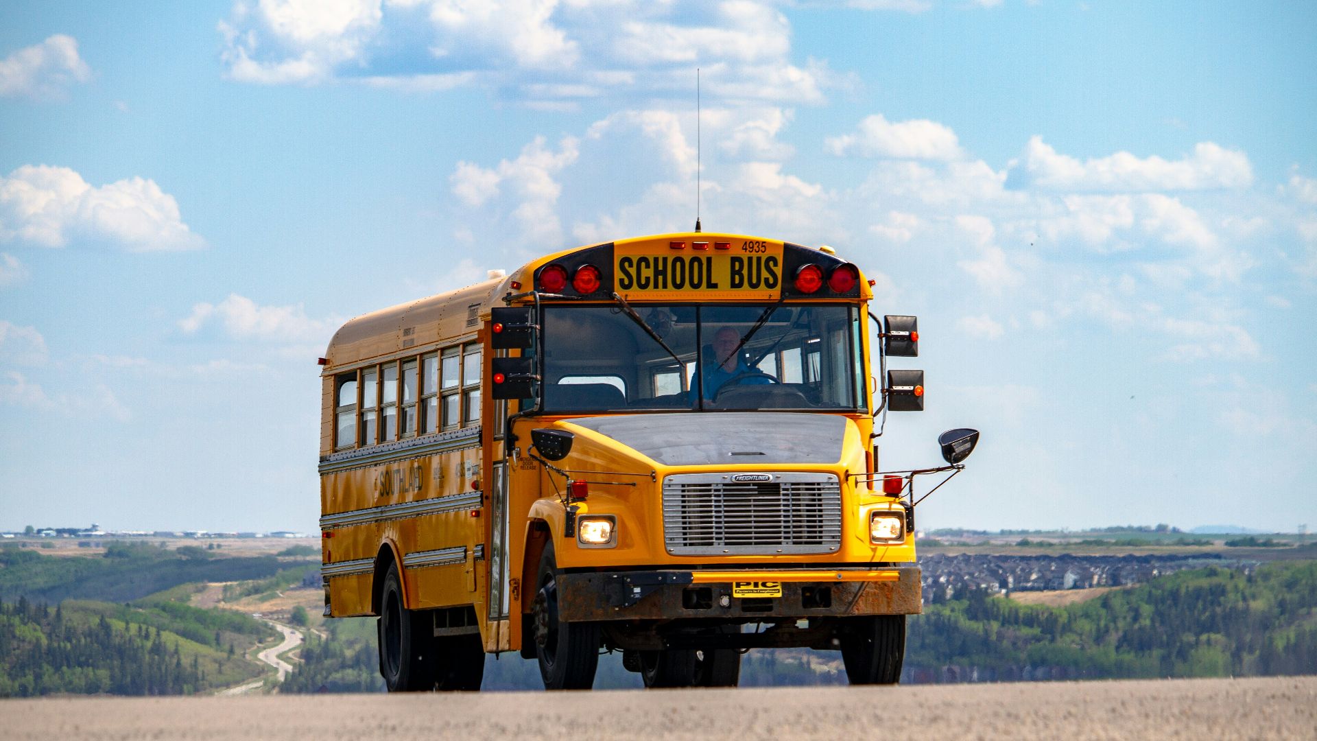 school bus on pathway