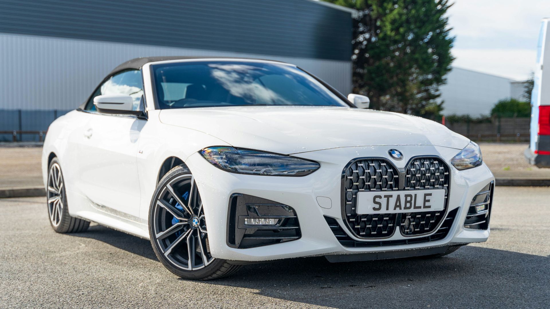 a white car parked outside