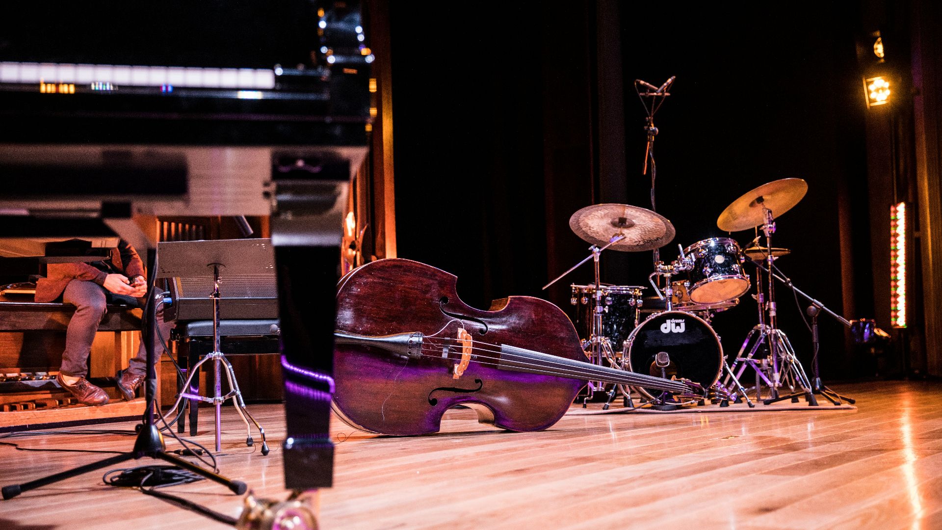 low angle photography of violin on ground