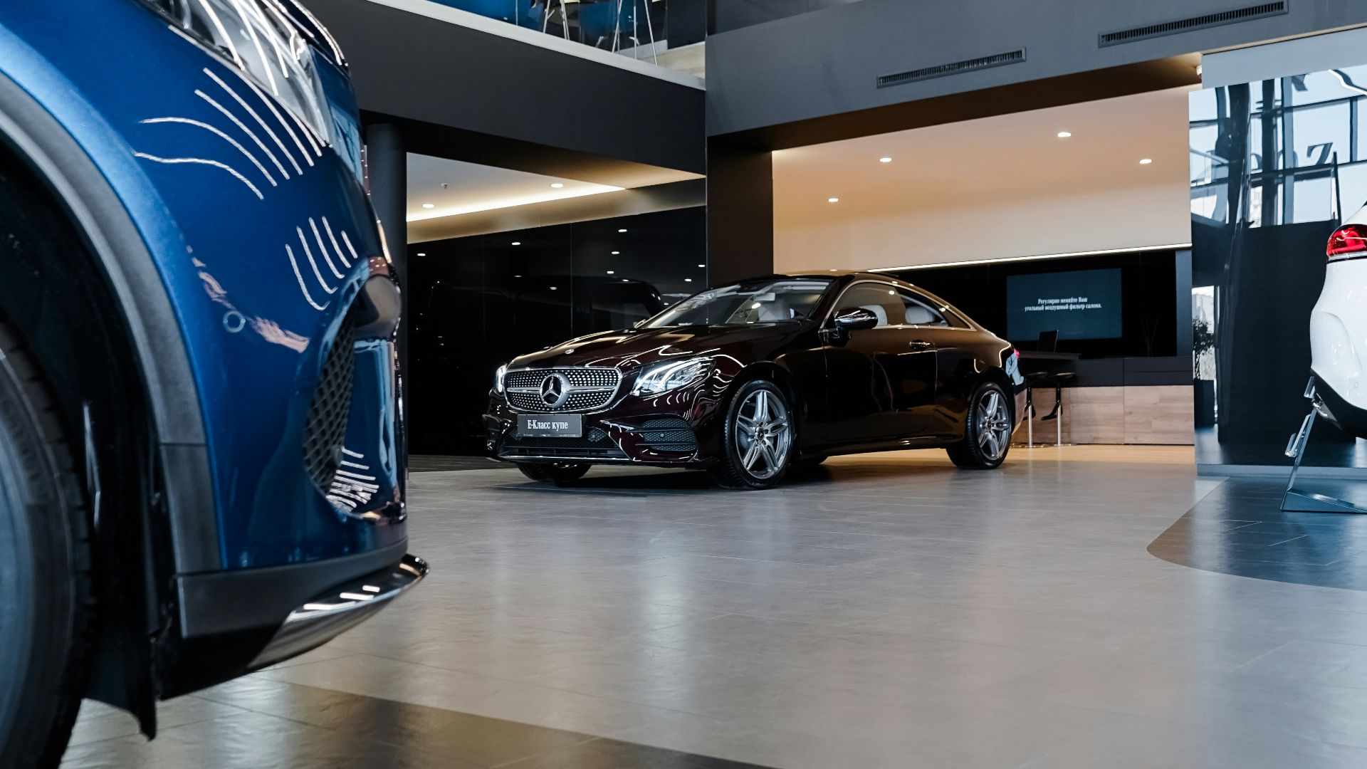 black and blue car in a building