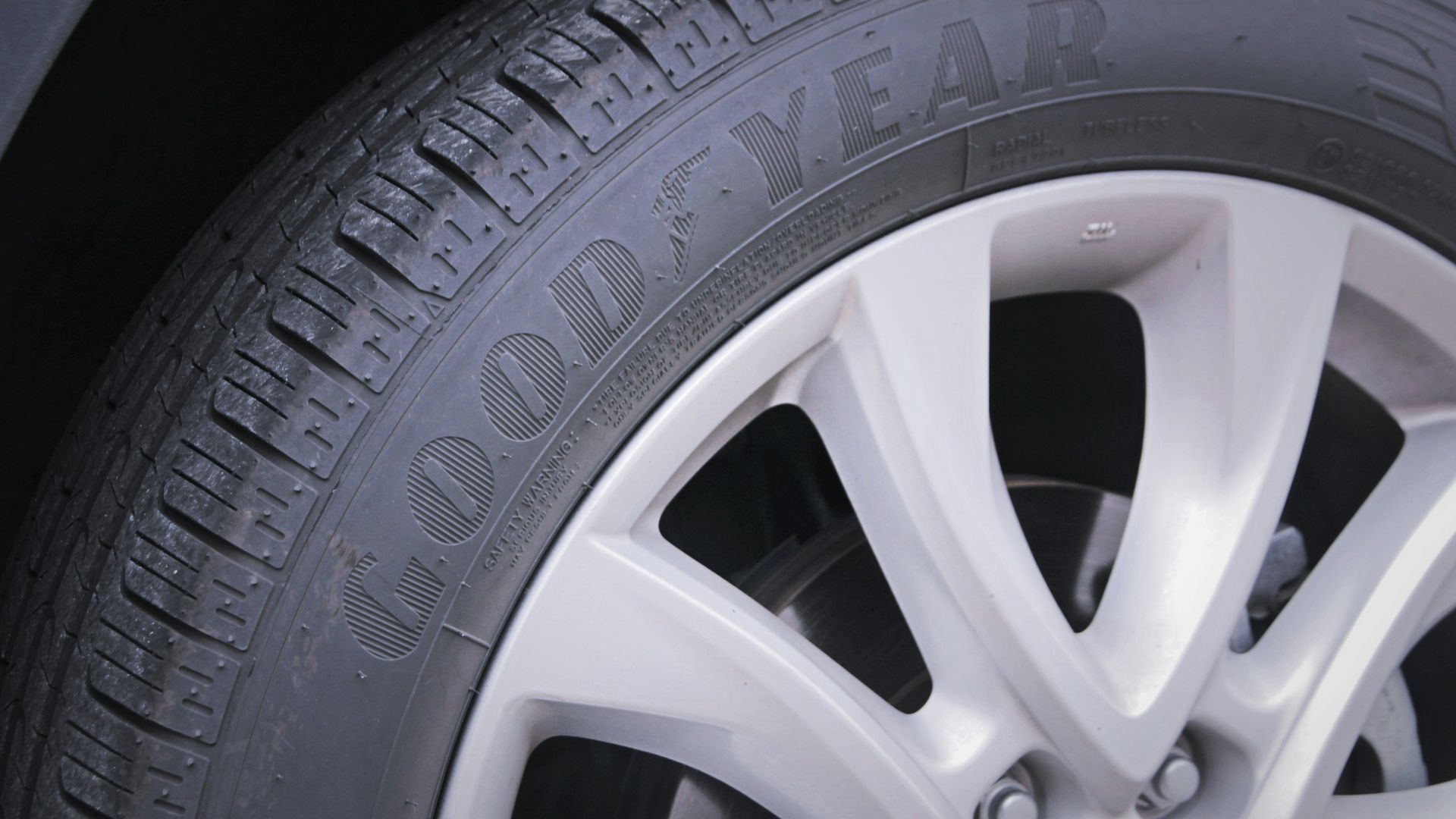 a close up of a tire on a car