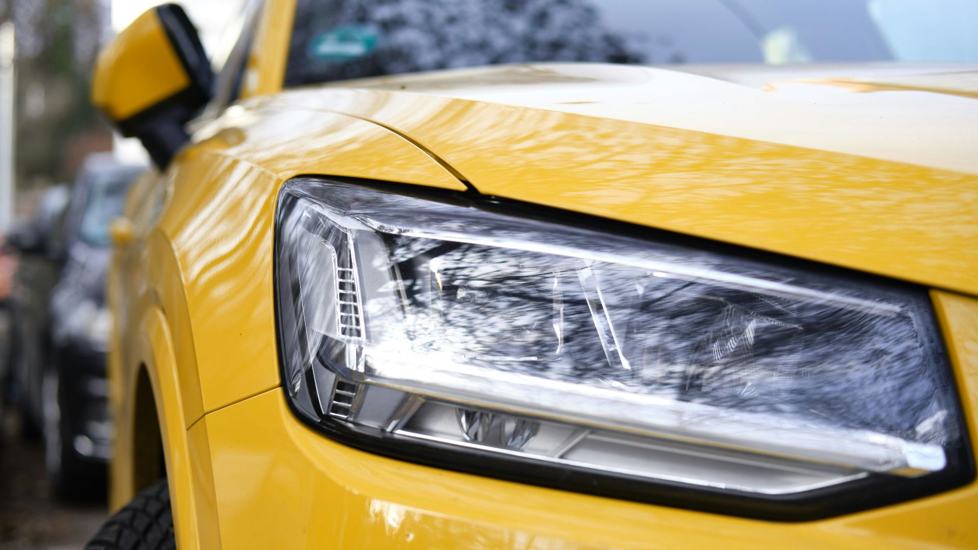 yellow car with white snow