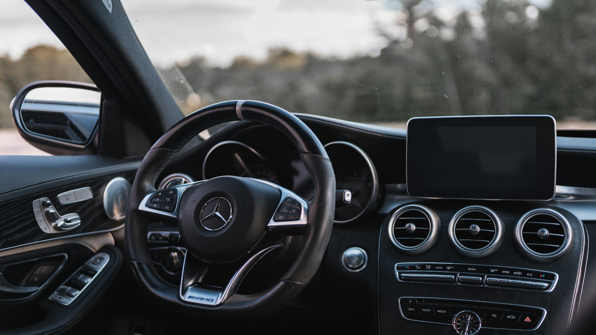 black mercedes benz car interior