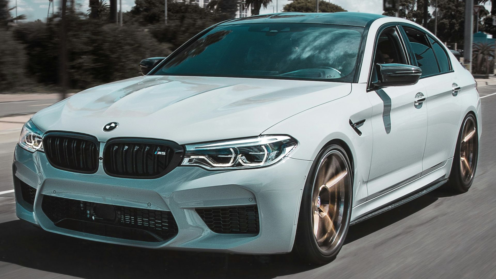 white BMW car on street