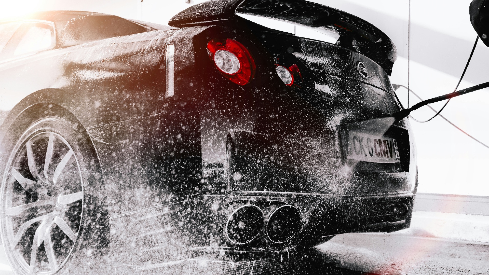 grayscale photo of black car