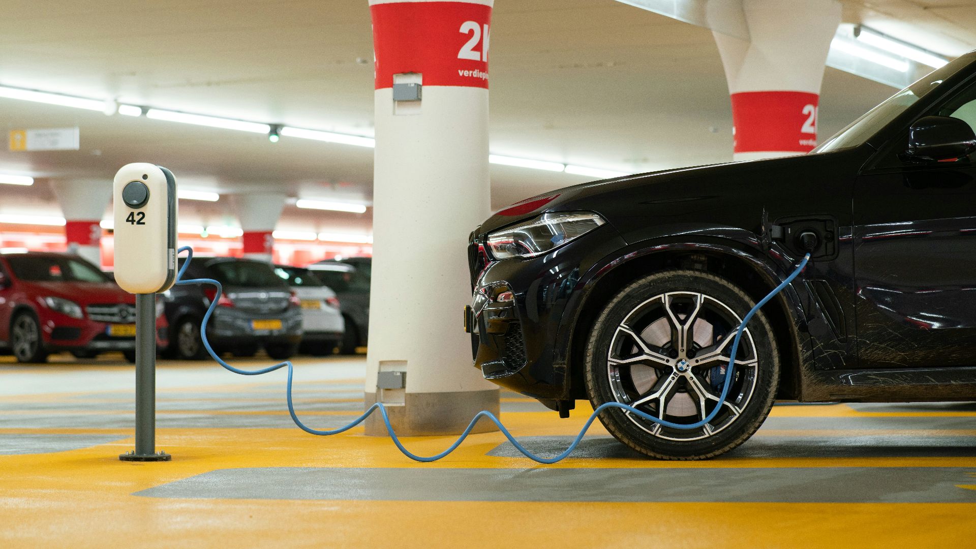 black car in a parking lot