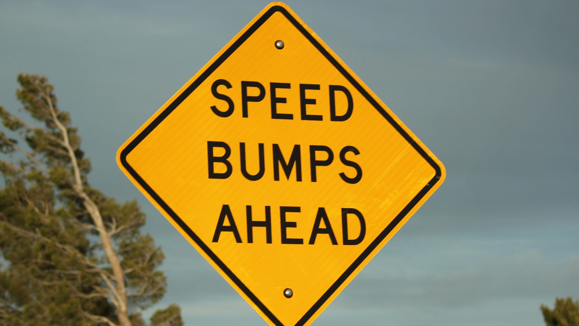 Speed bumps are ahead; slow down.