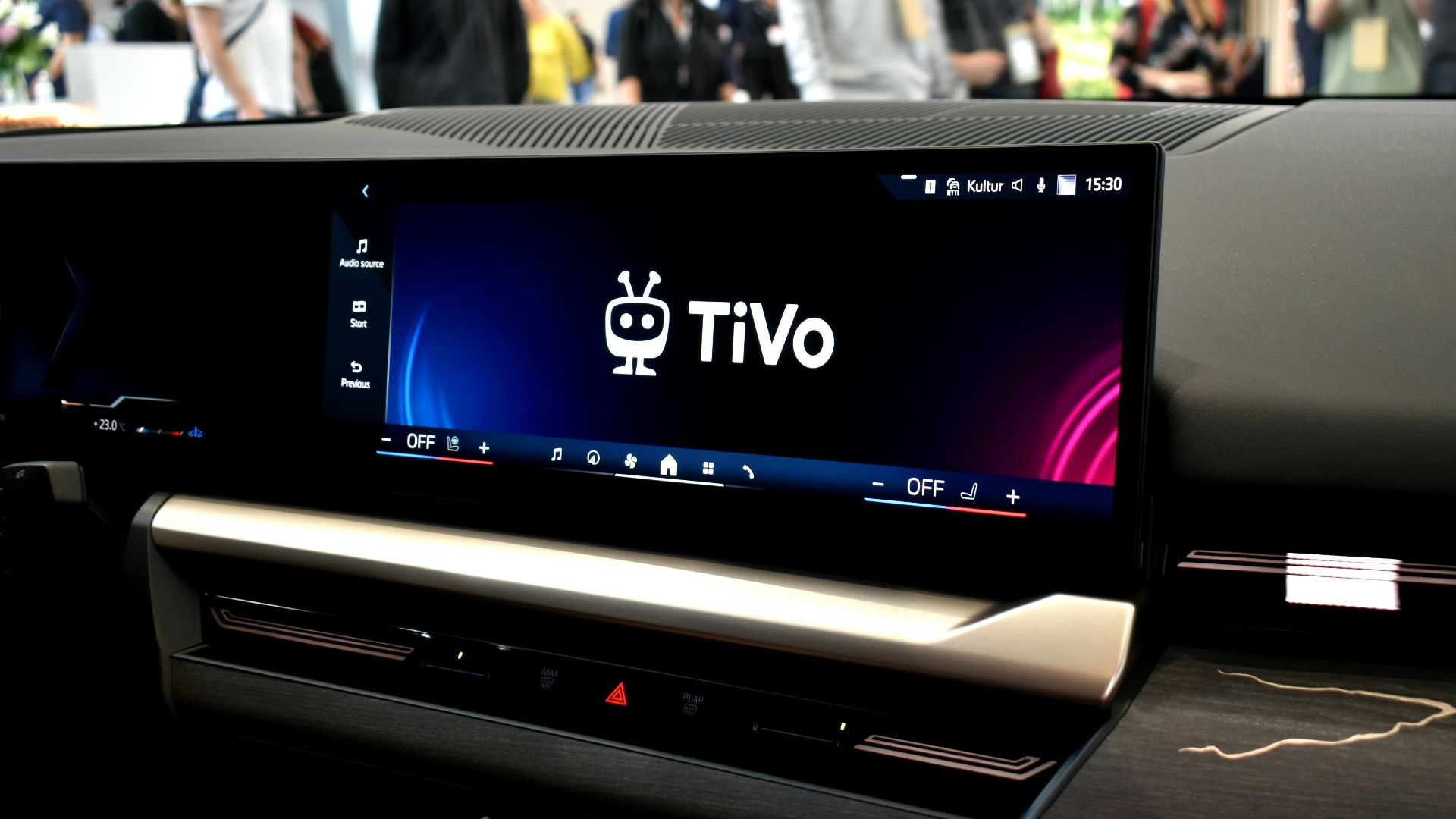 Modern car dashboard with tivo infotainment system display