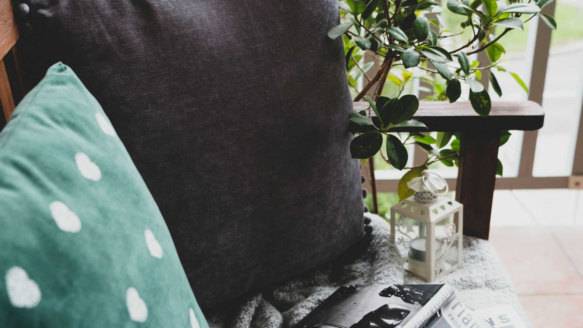 two green and gray throw pillows