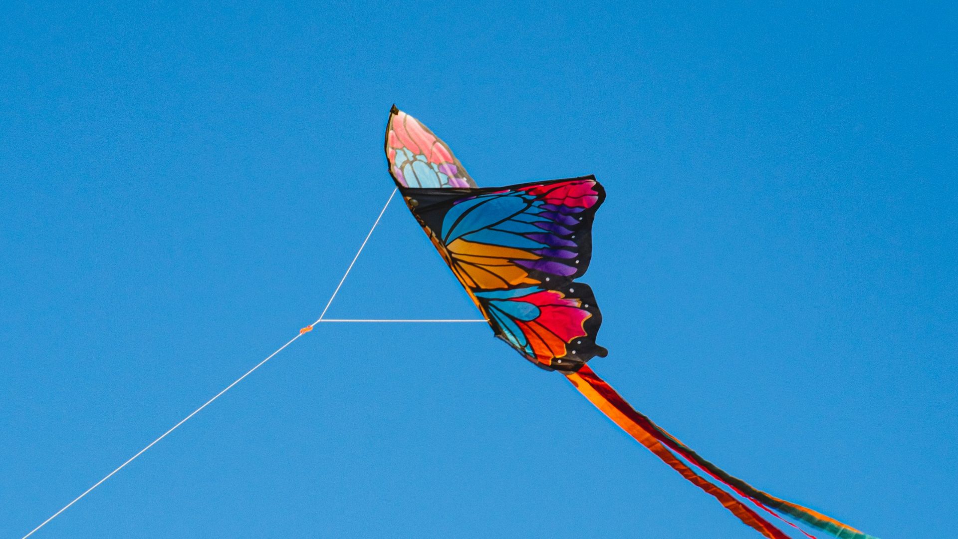 red and yellow kite flying under blue sky during daytime