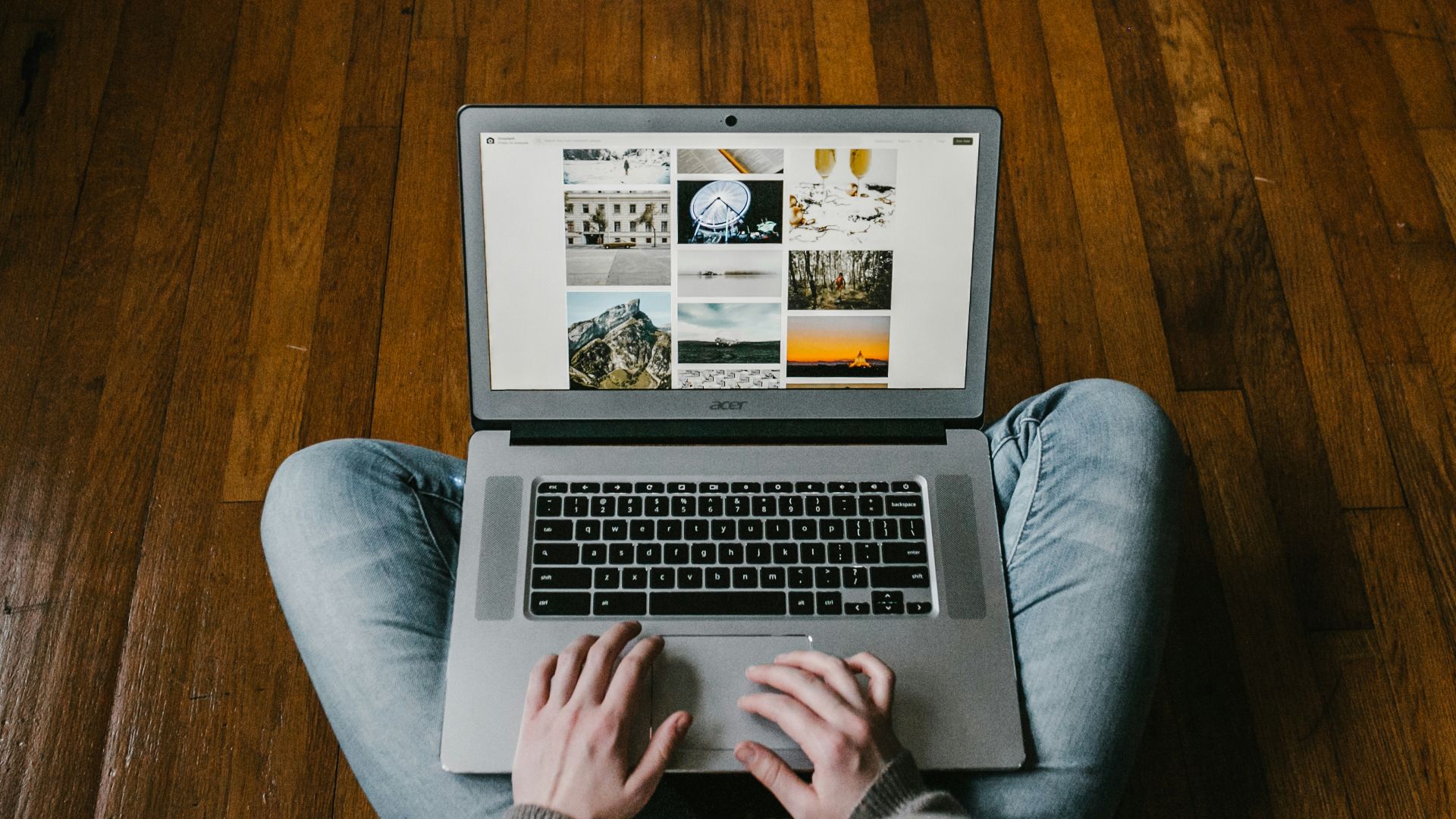 person using laptop on lap