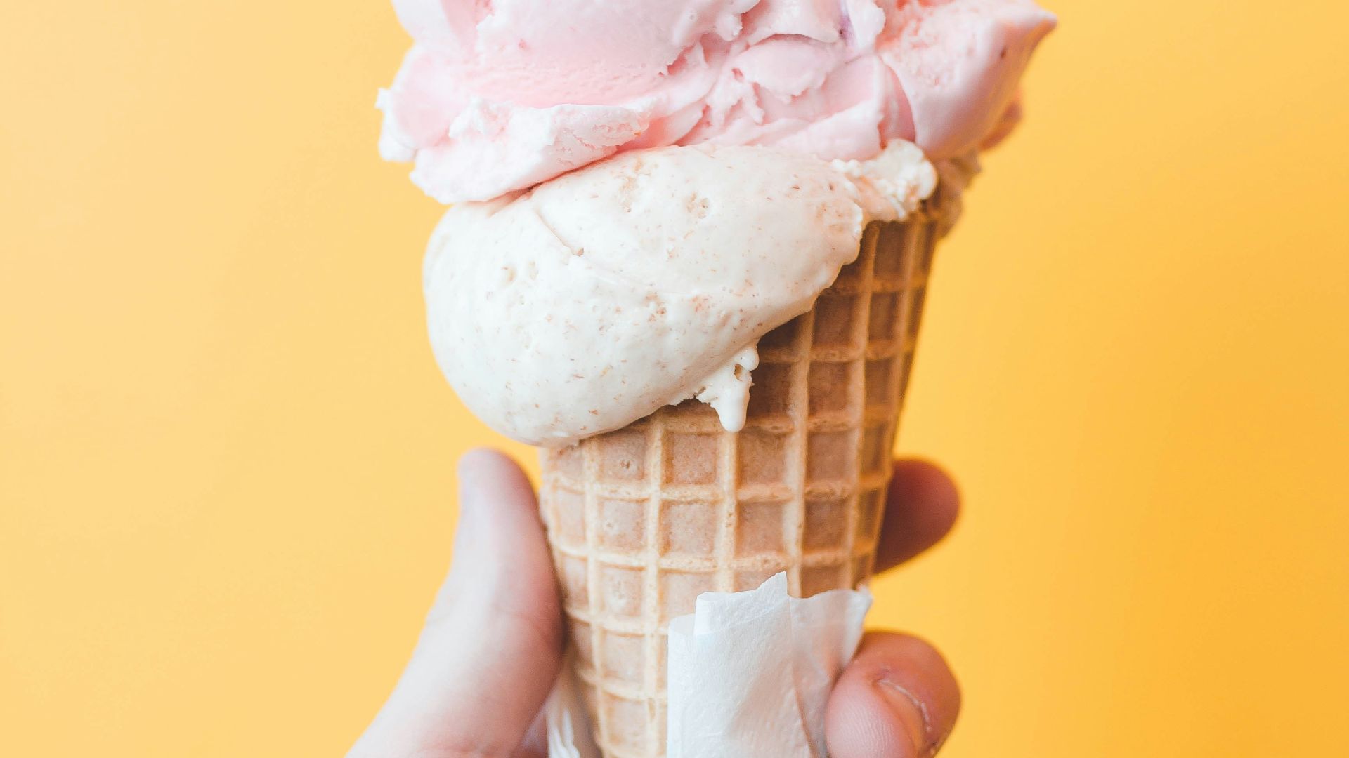 strawberry ice cream on cone