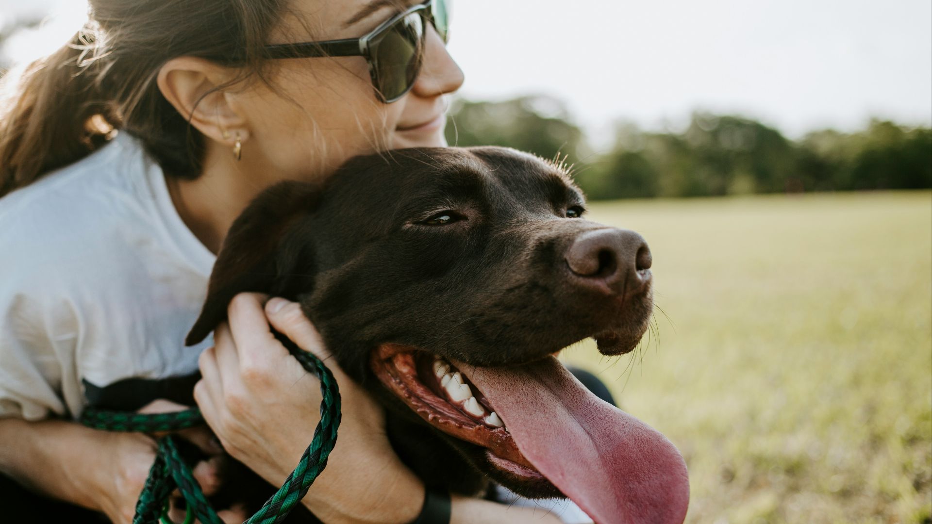 woman hugging a dog