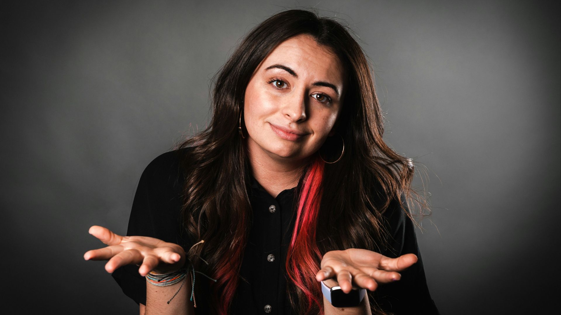 woman in black button up long sleeve shirt