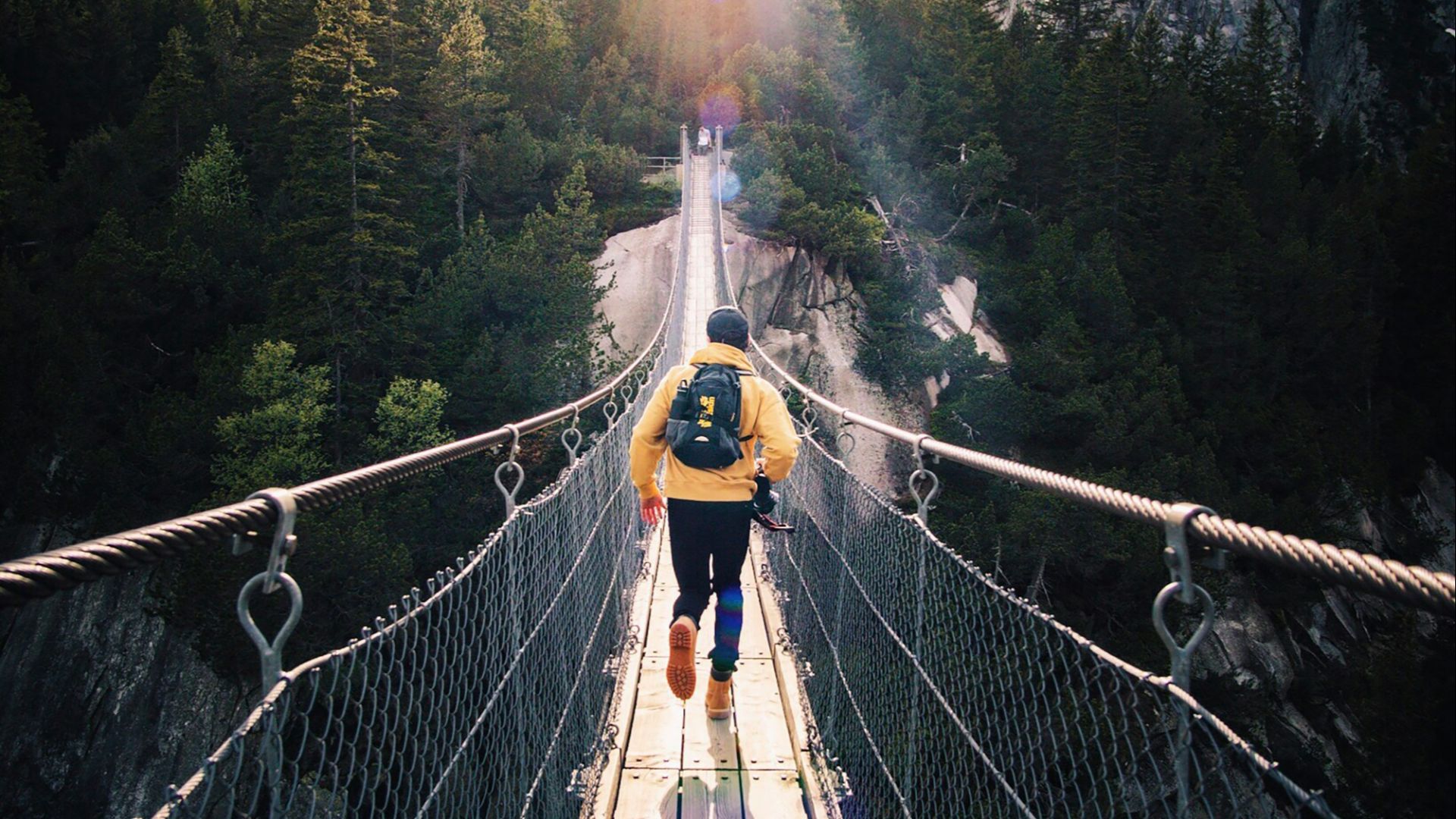 running man on bridge