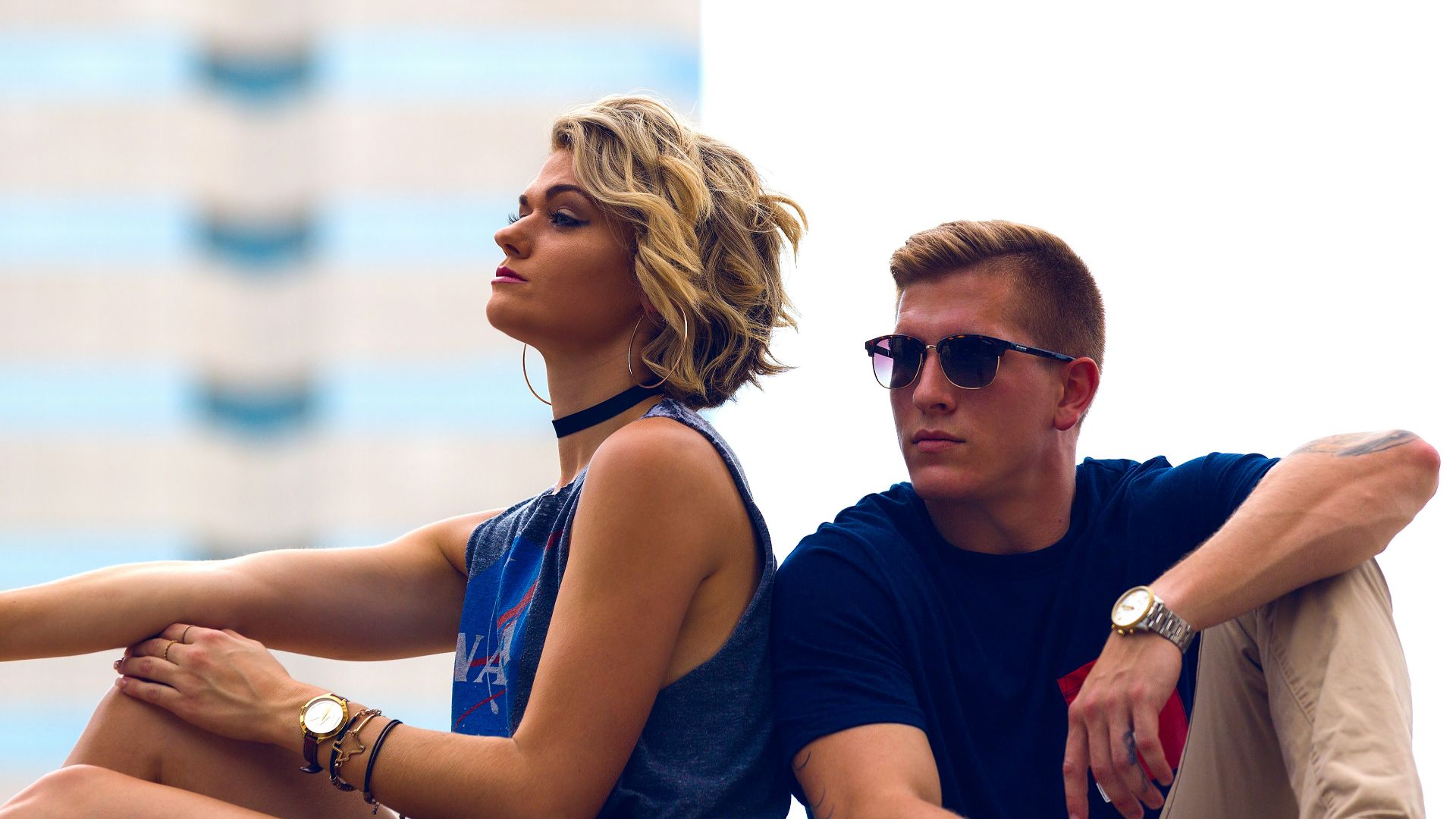 man and woman sitting posing for photo