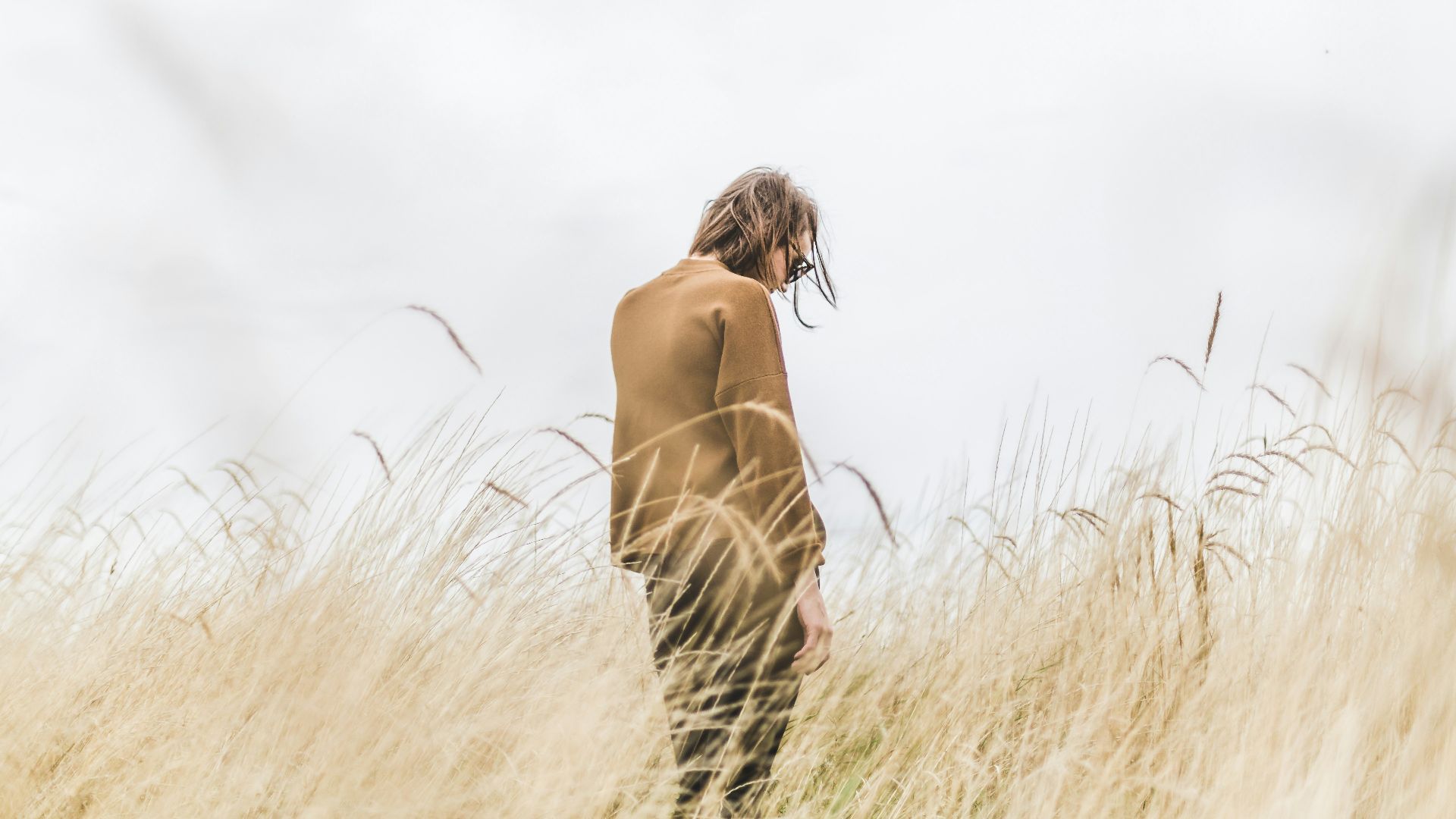 person standing in the middle of wheat field