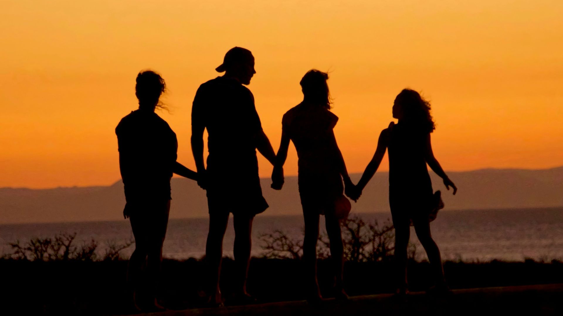 silhouette of man standing beside shore under brown sky during daytime