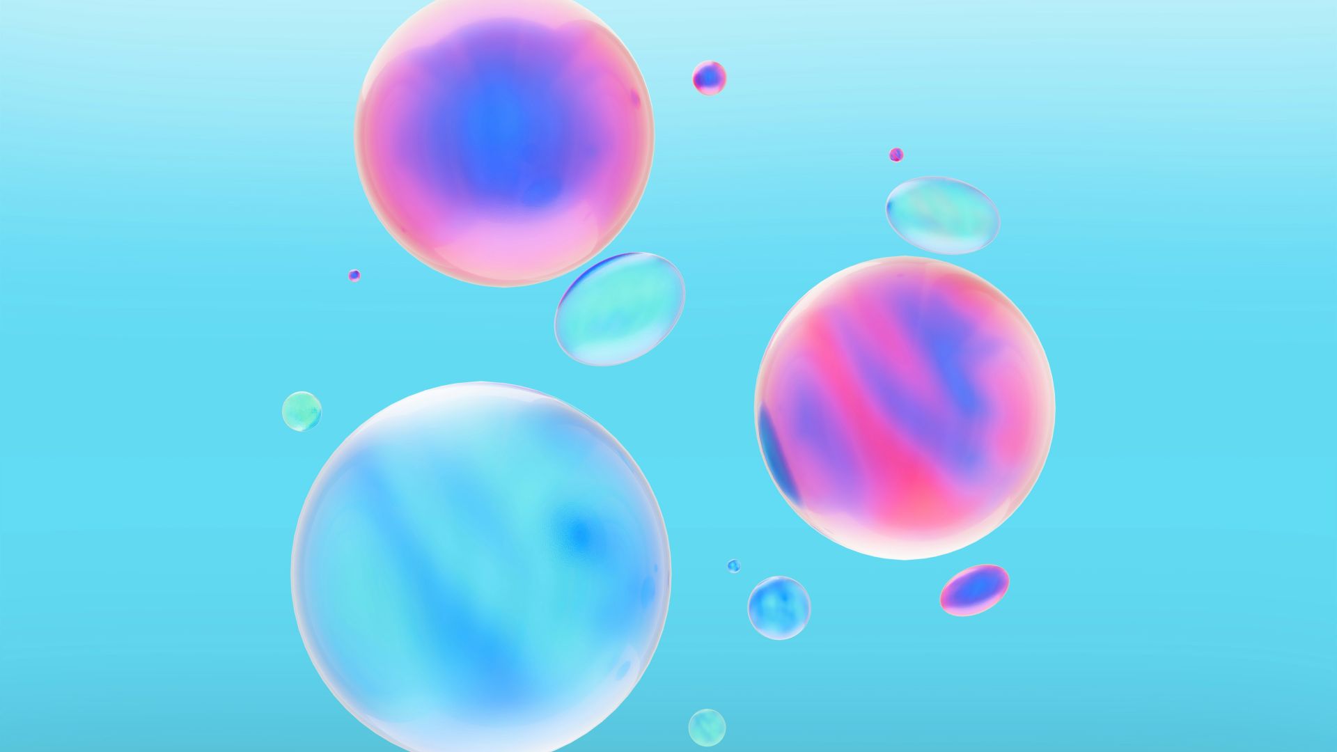 Colorful, floating bubbles against a blue background.