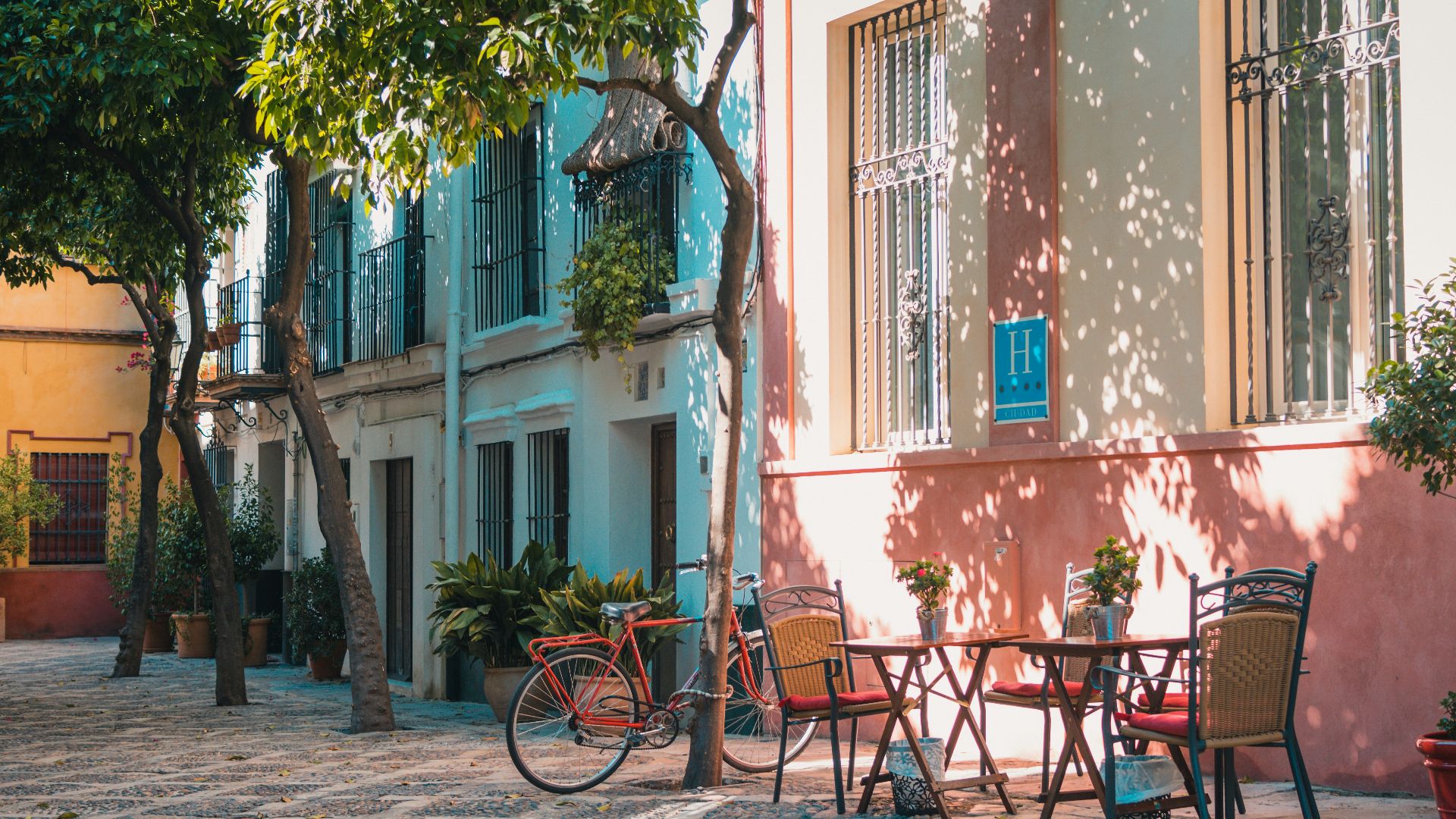 two brown table outside